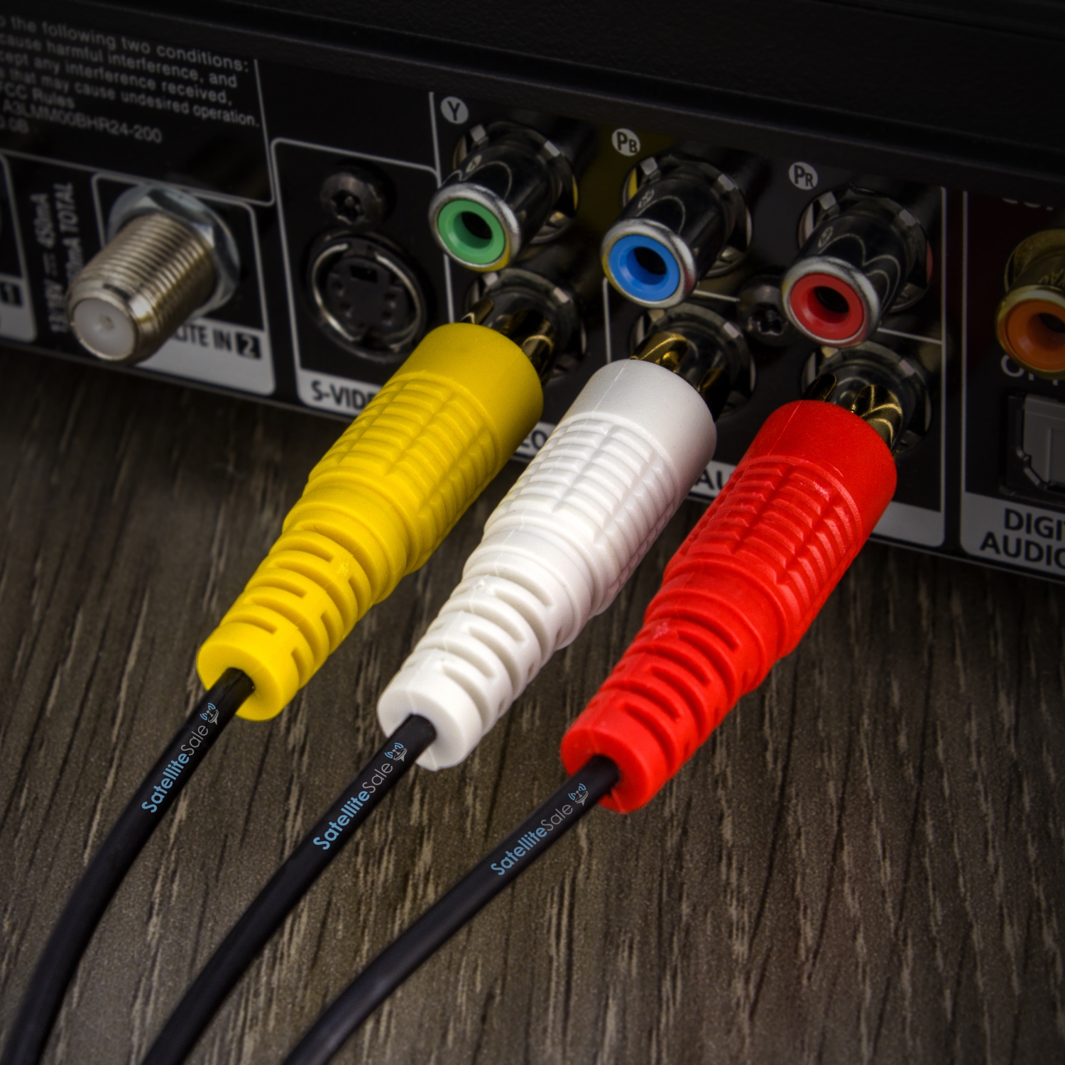 SatelliteSale 3 Male to 3 Male RCA Audio Video AV Composite Cable Universal Wire PVC Black Cord