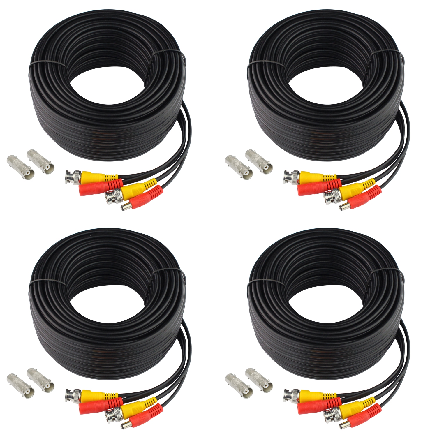 SatelliteSale Pack de 4 caméras de surveillance CCTV Câble BNC-en-Vidéo et alimentation en PVC Câble universel noir 2-en-1 préfabriqué en siamois