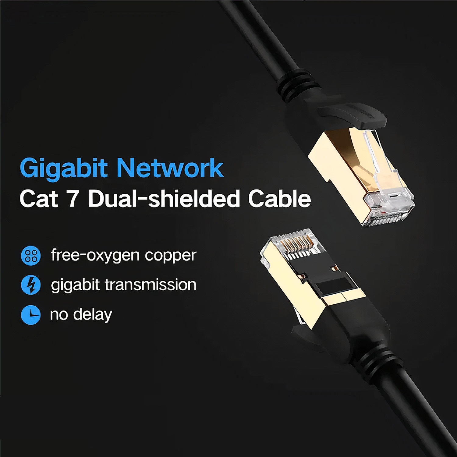 SatelliteSale RJ45 Cat-7 Network Ethernet SSTP Internet Cable 600 MHz 10 Gbps Universal Wire Black Cord