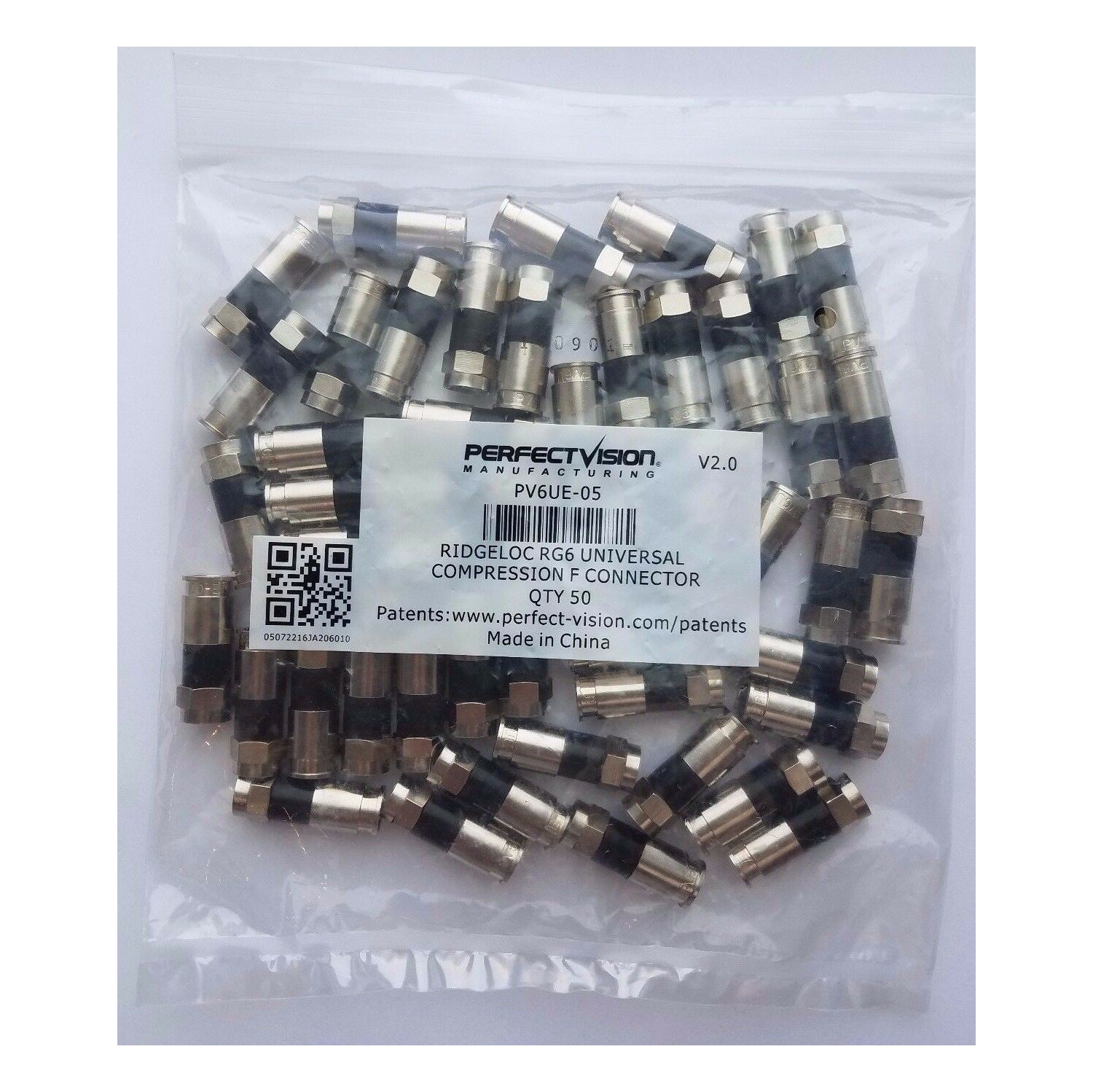 Perfect Vision PV6UE-05 Ridgeloc Compression Connectors RG6 Coax Cable Bag of 50