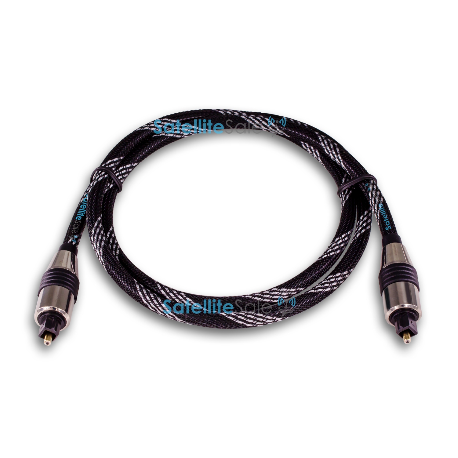 SatelliteSale Digital Toslink SPDIF Audio Optical Fiber Cable Universal Wire Nylon Black/Silver Cord