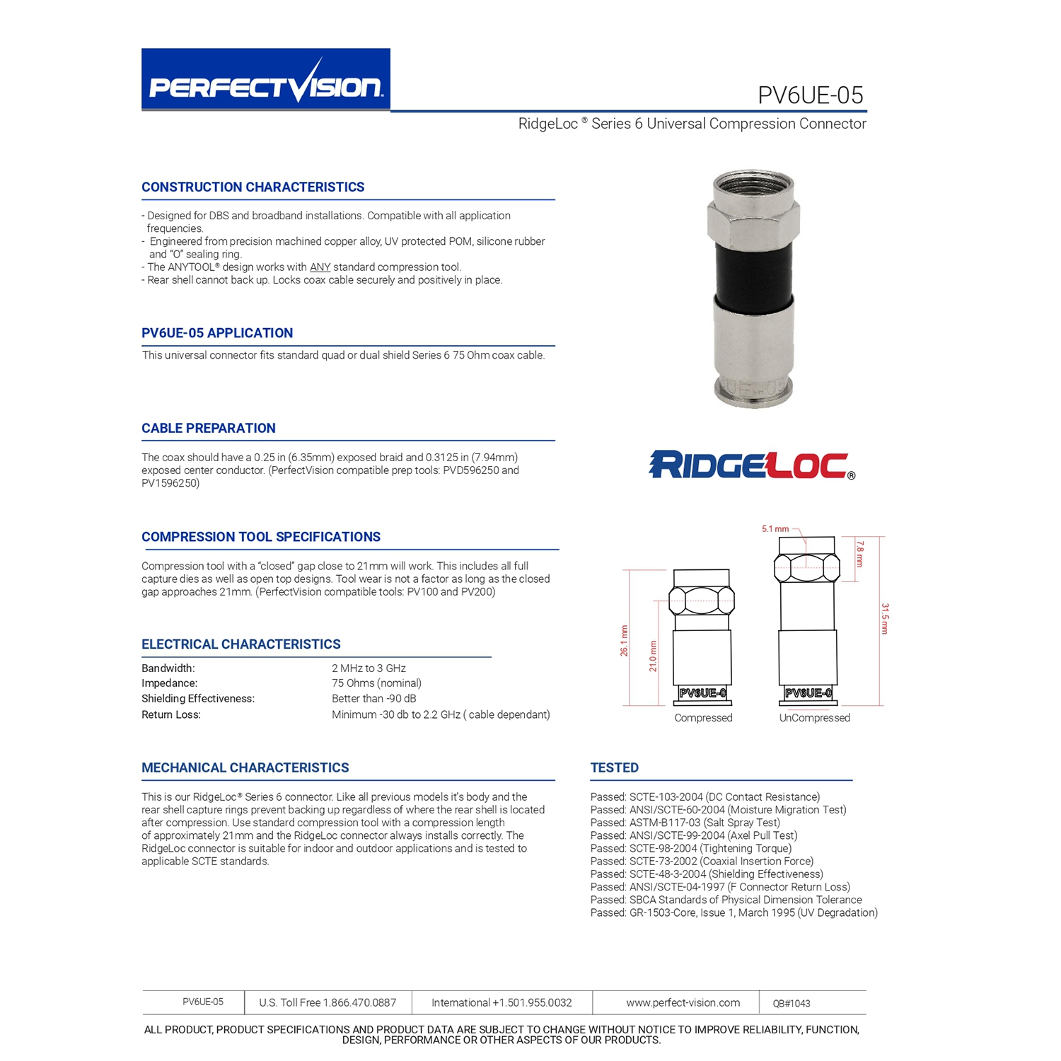 Lot of 1000 Ridgeloc 360 Universal F-Type Compression Connectors RG6