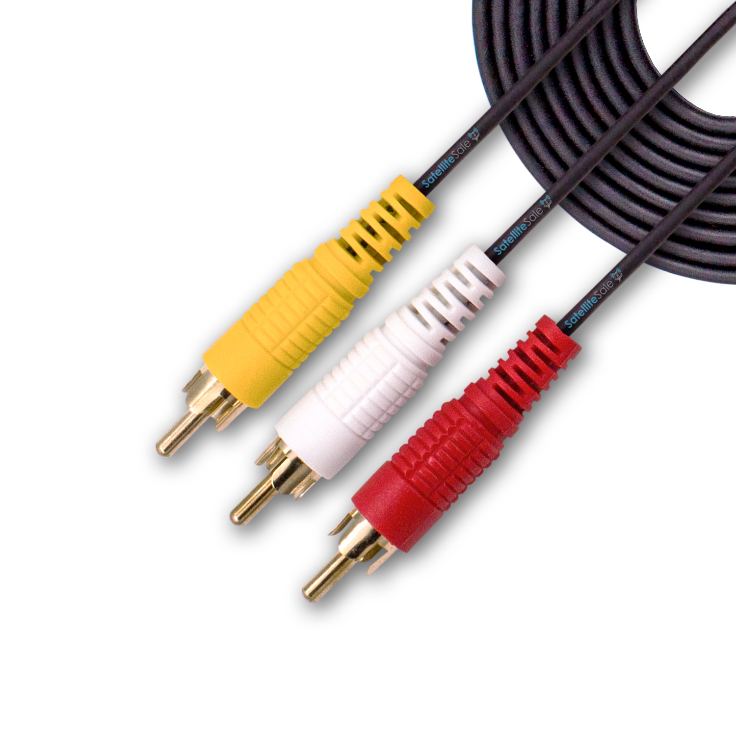 SatelliteSale 3 Male to 3 Male RCA Audio Video AV Composite Cable Universal Wire PVC Black Cord