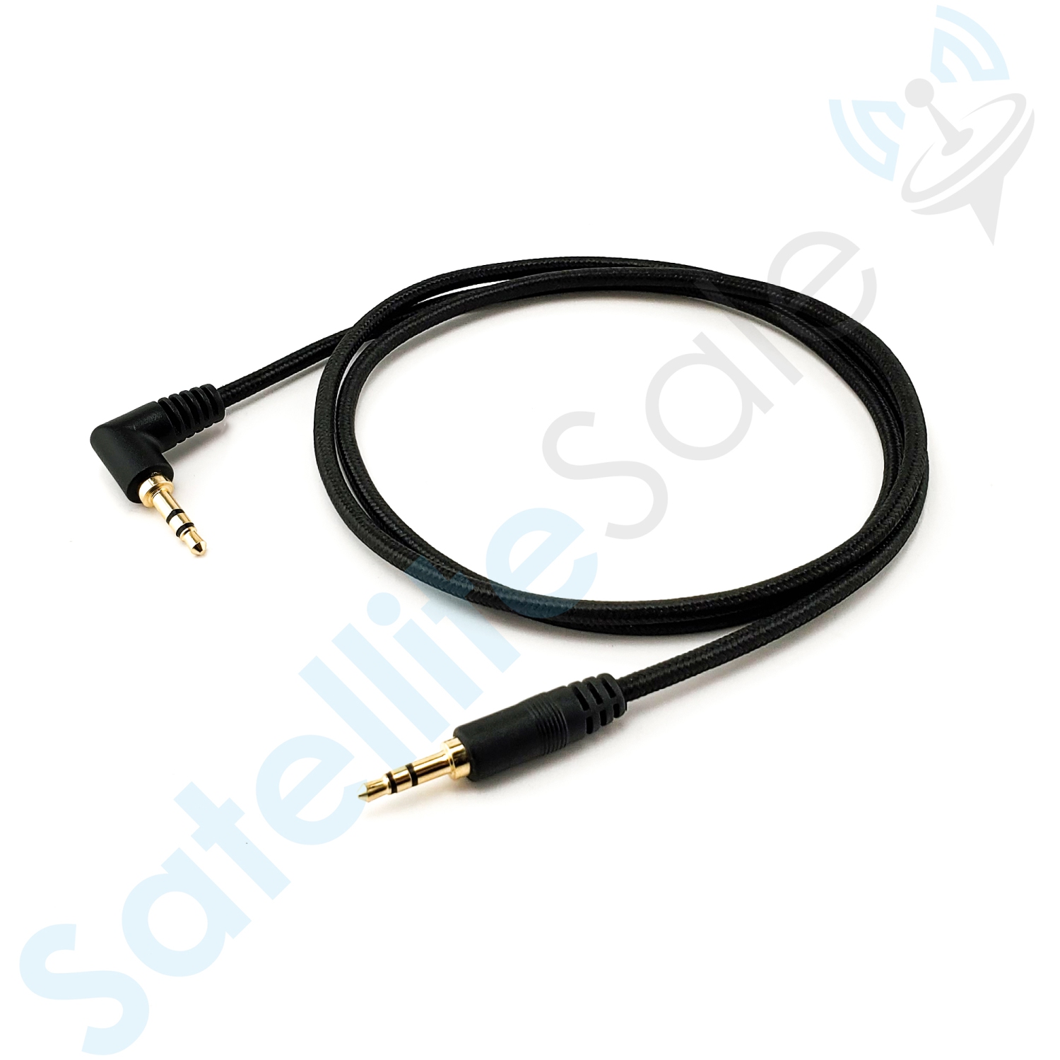 SatelliteSale Auxiliary 3.5mm Right Angle Audio Jack Male to Male Digital Stereo Aux Cable Universal Wire Black Nylon Cord 3 feet