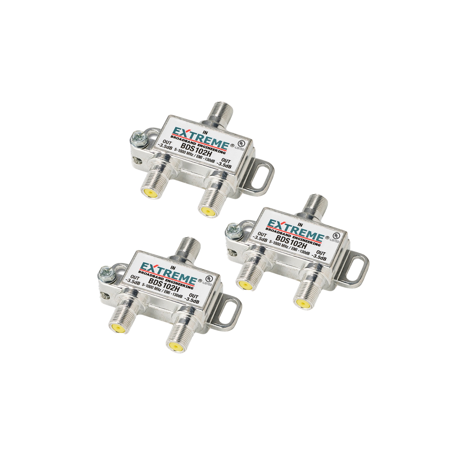 2 Way Extreme/Amphenol 1Ghz High Performance Coaxial Cable Splitter BDS102H 3 Pack