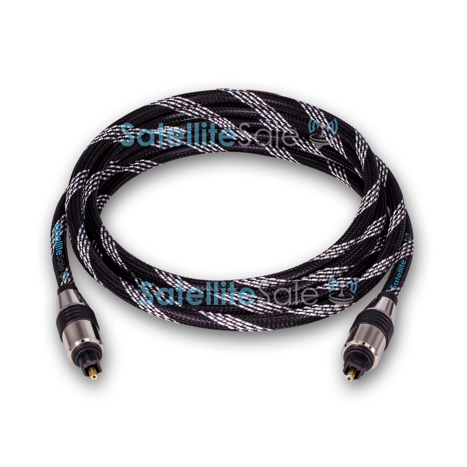 SatelliteSale Digital Toslink SPDIF Audio Optical Fiber Cable Universal Wire Nylon Black/Silver Cord