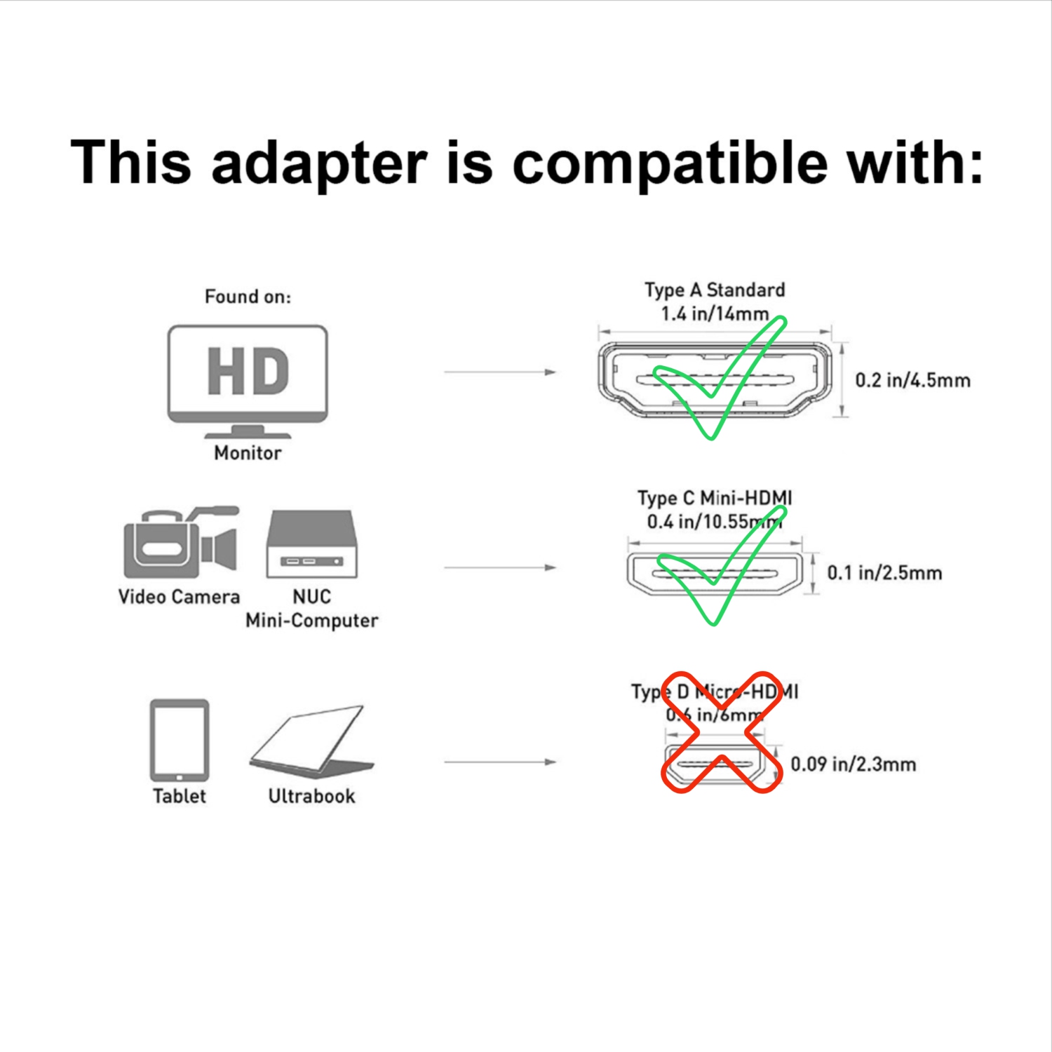 Micro HDMI Male to Standard HDMI Female Adapter HDTV 4K 1080p 3D