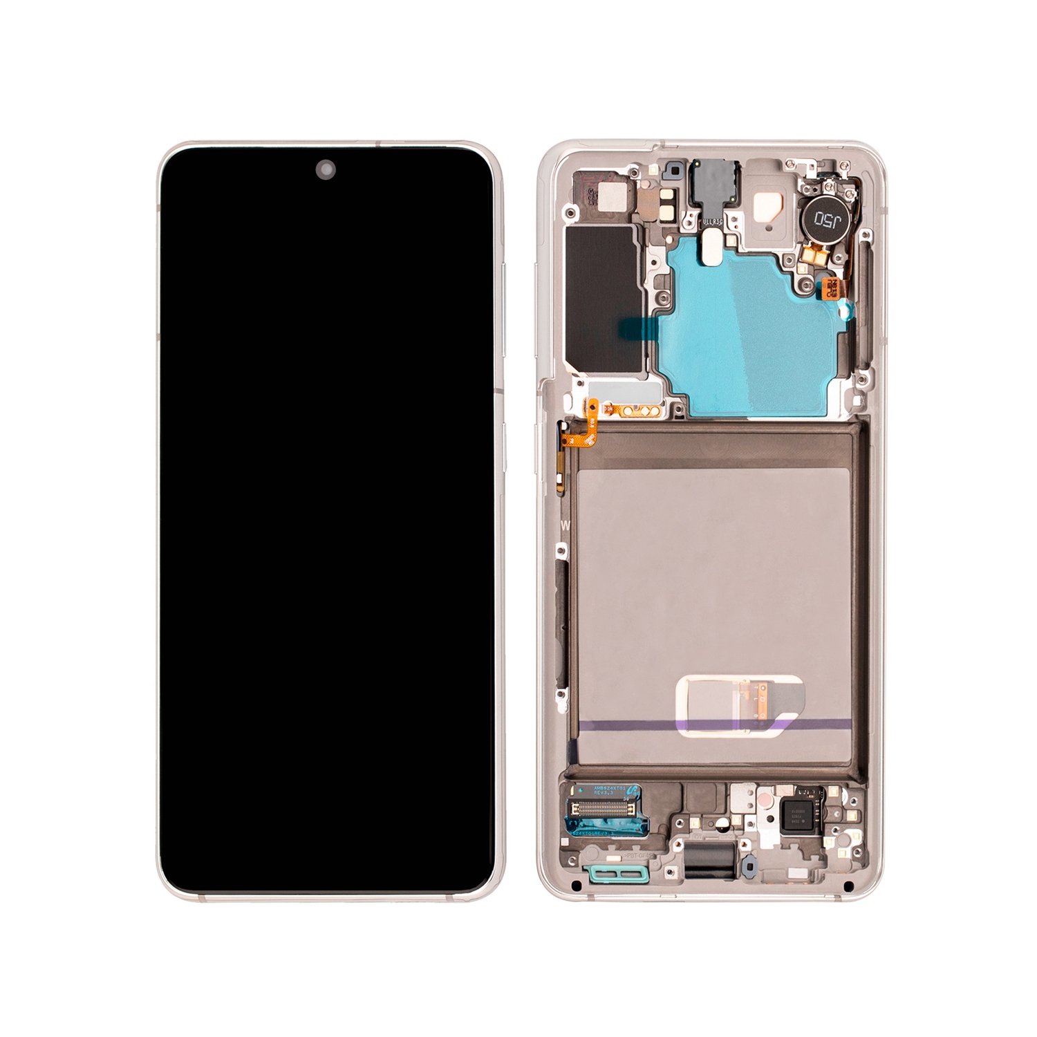 Remis à neuf - assemblage du numériseur à écran tactile DELO + cadre pour Galaxy S21 5G de Samsung (SM-G991 W) - Blanc fantôme