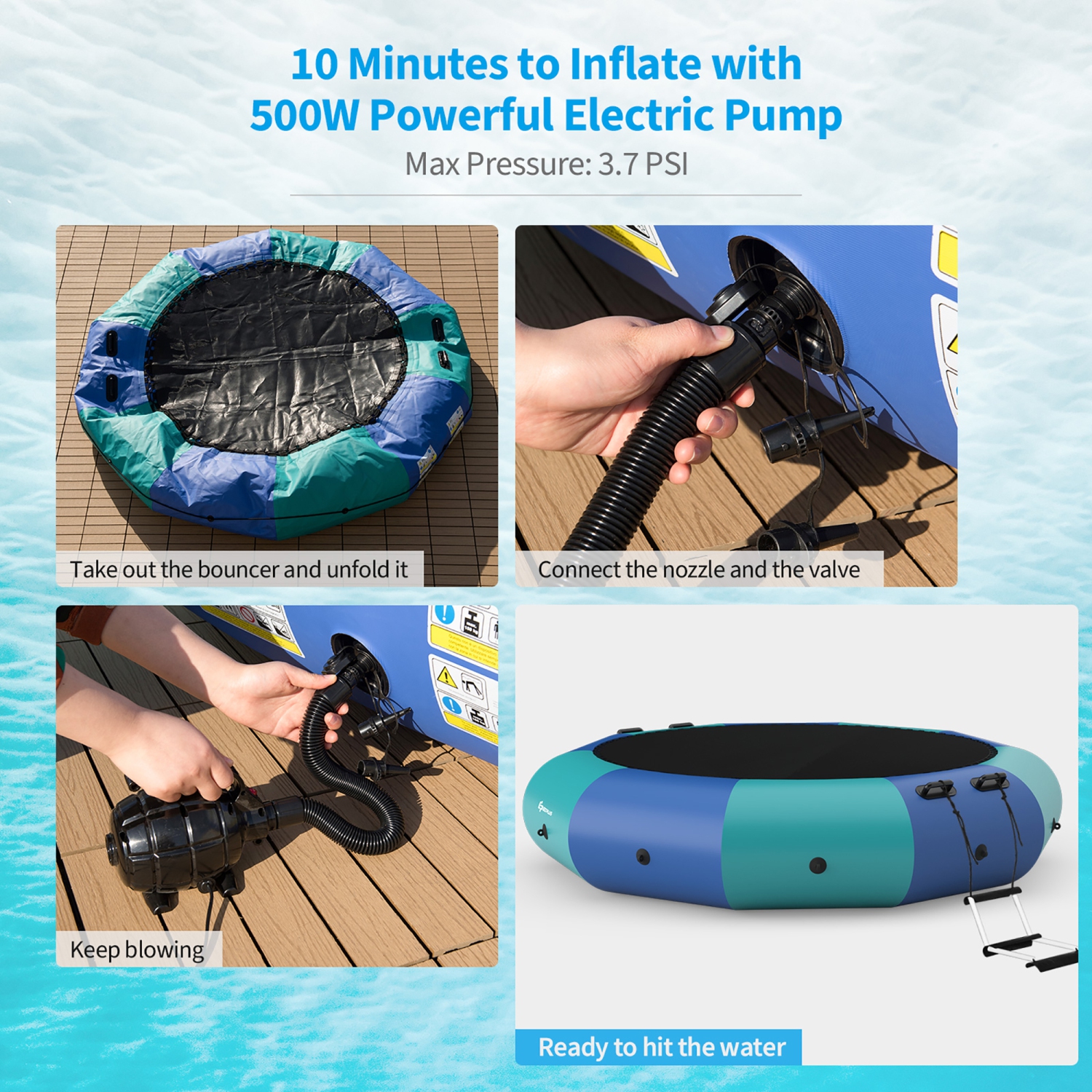 Goplus 12FT Inflatable Water Bouncer Splash Padded Water Trampoline