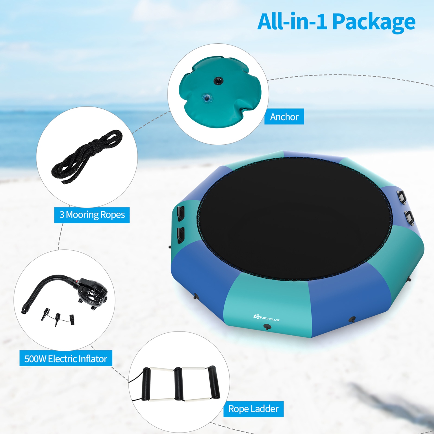 Goplus 12FT Inflatable Water Bouncer Splash Padded Water Trampoline