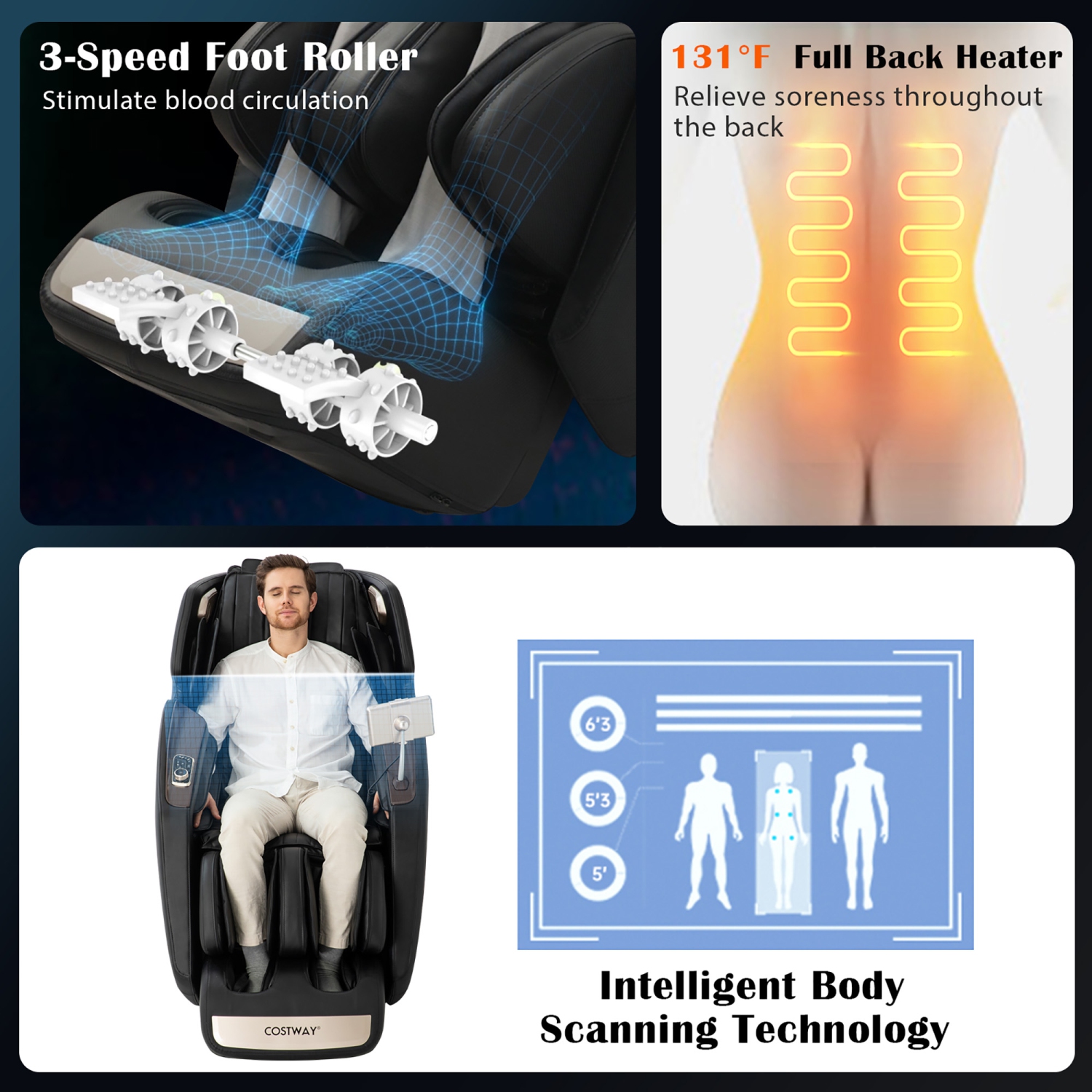 Costway 3D SL-Track Full Body Zero Gravity Massage Chair Recliner Thai Stretch