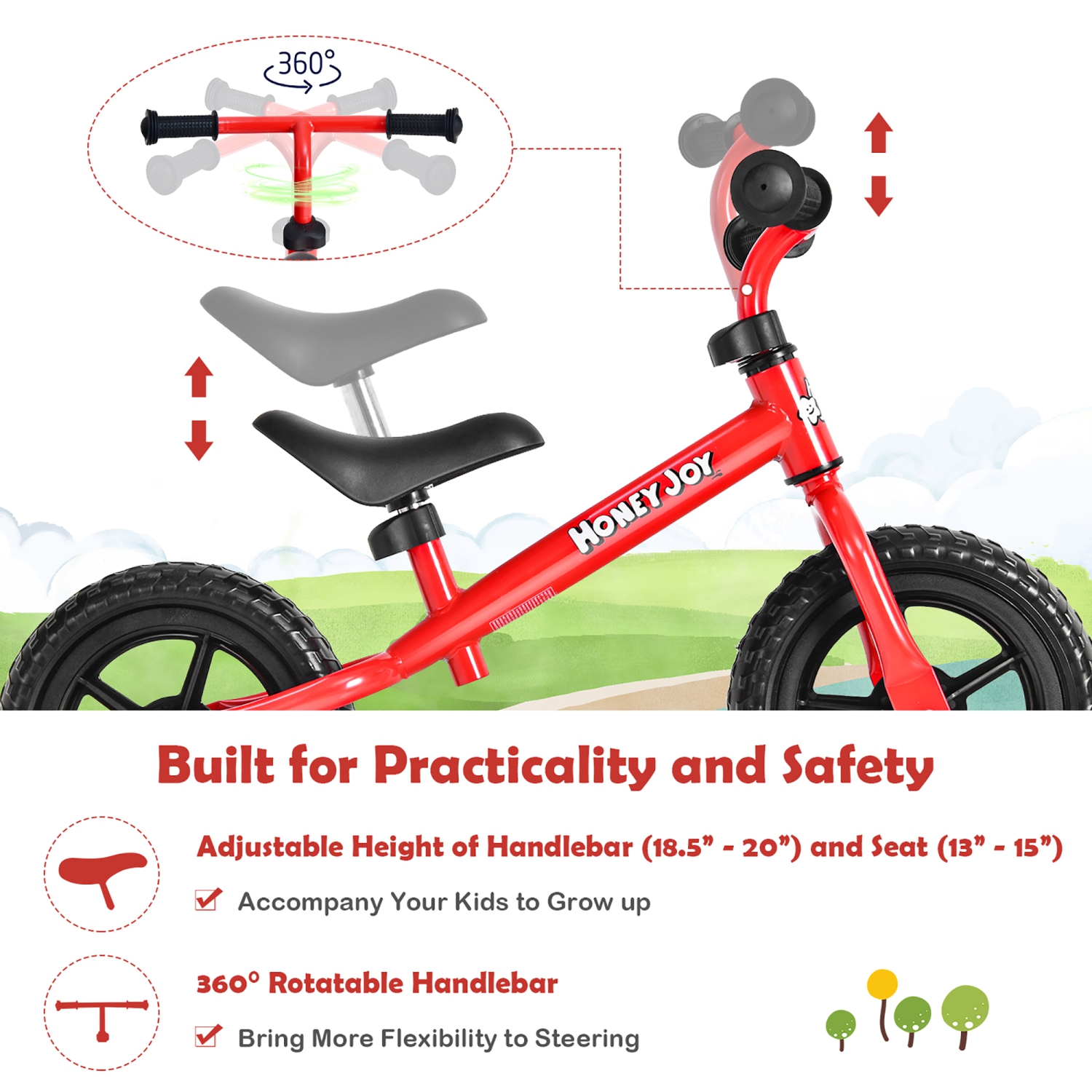 Costwway Kids Balance Bike No Pedal Training Bicycle w/Adjustable Handlebar & Seat
