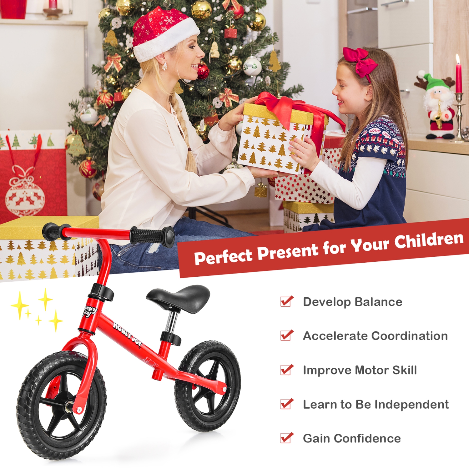 Costwway Kids Balance Bike No Pedal Training Bicycle w/Adjustable Handlebar & Seat