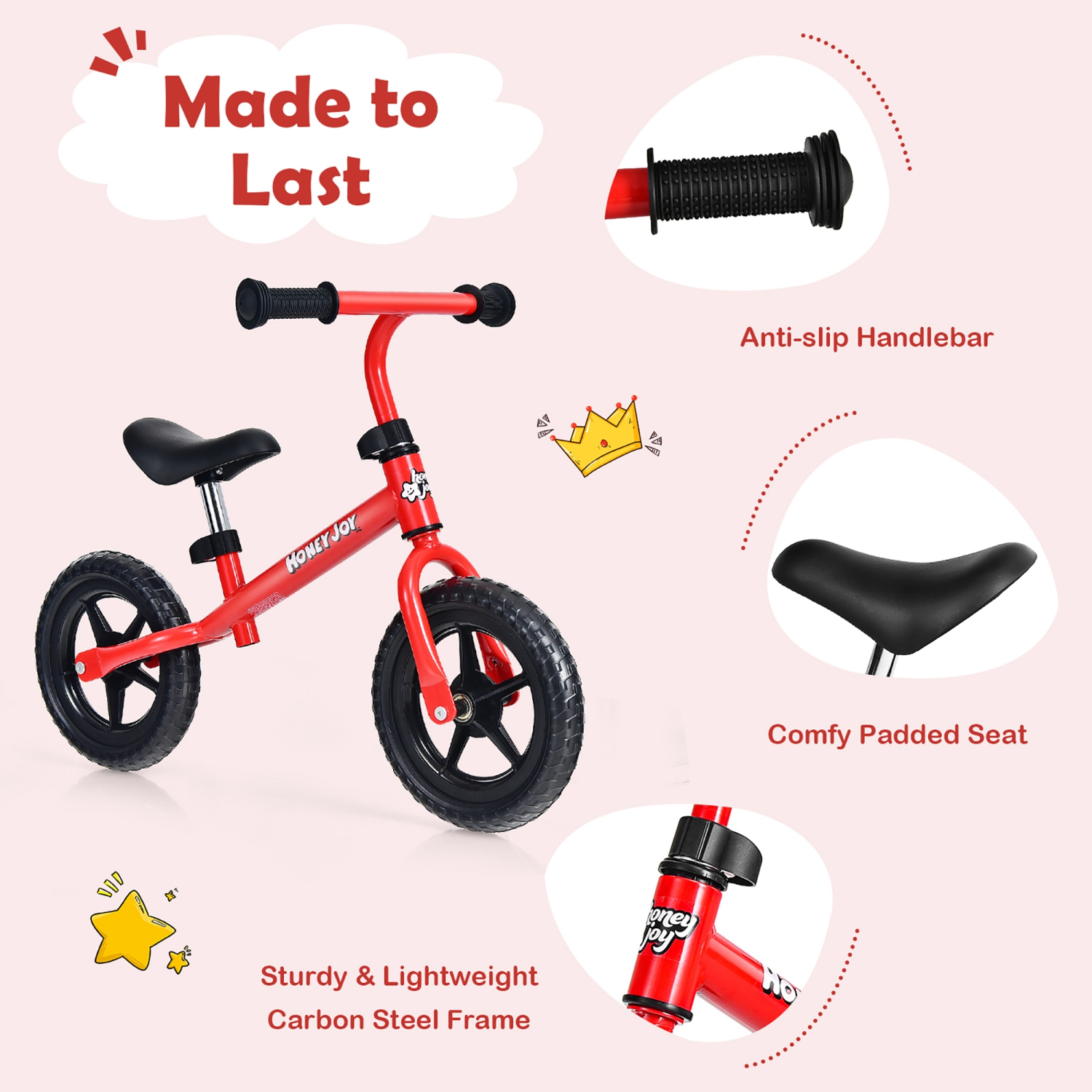 Costwway Kids Balance Bike No Pedal Training Bicycle w/Adjustable Handlebar & Seat