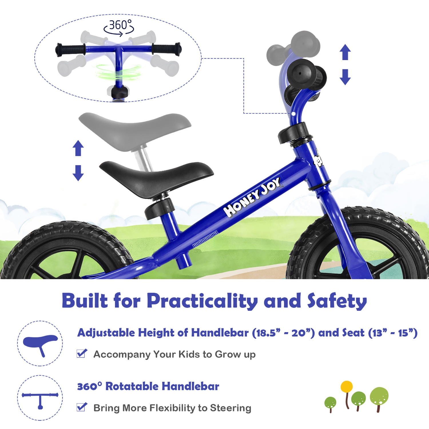 Costwway Kids Balance Bike No Pedal Training Bicycle w/Adjustable Handlebar & Seat