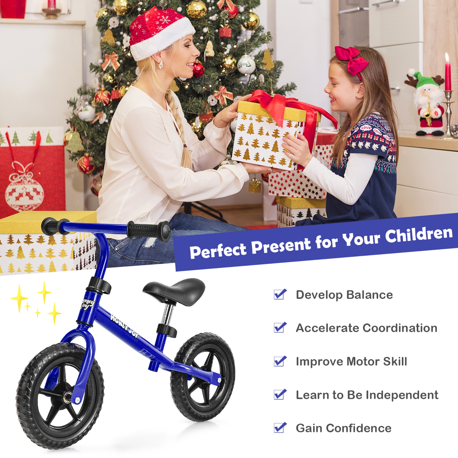 Costwway Kids Balance Bike No Pedal Training Bicycle w/Adjustable Handlebar & Seat