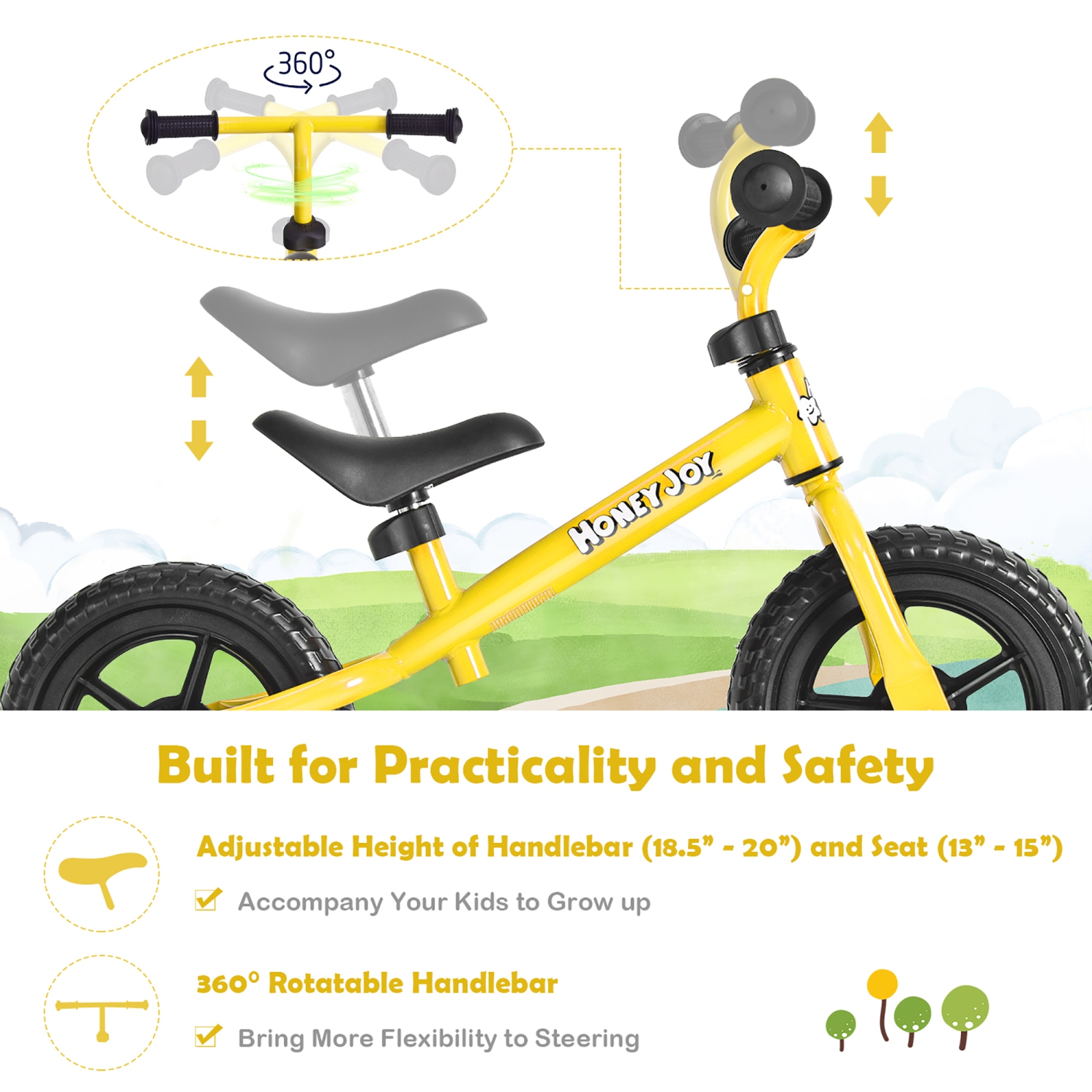 Costwway Kids Balance Bike No Pedal Training Bicycle w/Adjustable Handlebar & Seat