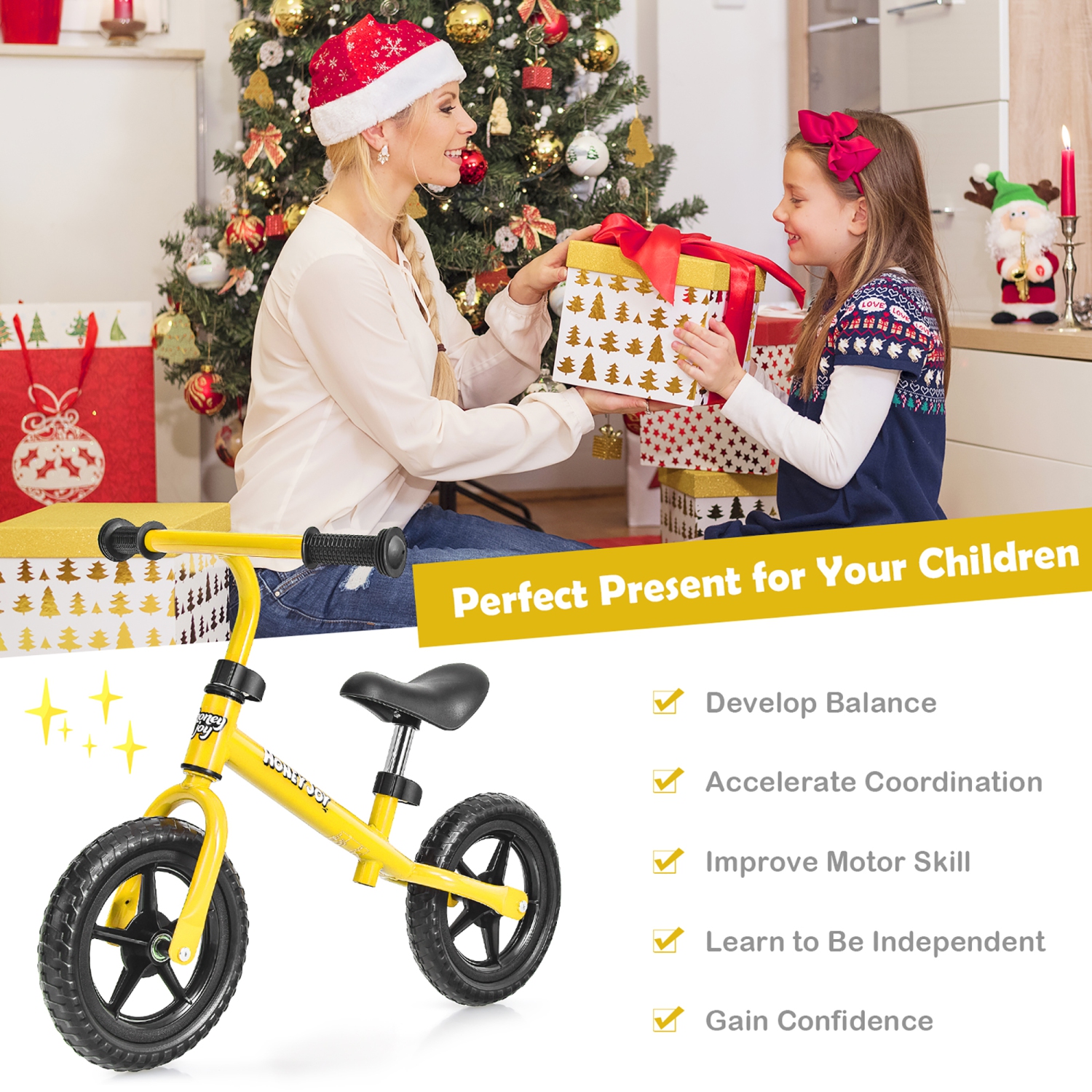 Costwway Kids Balance Bike No Pedal Training Bicycle w/Adjustable Handlebar & Seat