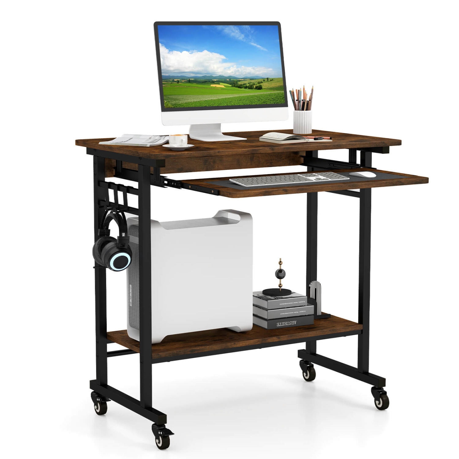 Costway Costway Computer Desk Rolling Laptop Cart Writing Workstation with Keyboard Tray