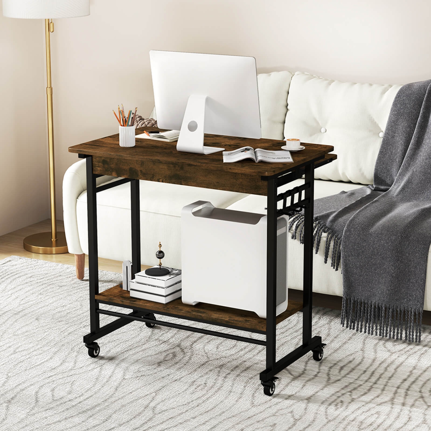 Costway Costway Computer Desk Rolling Laptop Cart Writing Workstation with Keyboard Tray