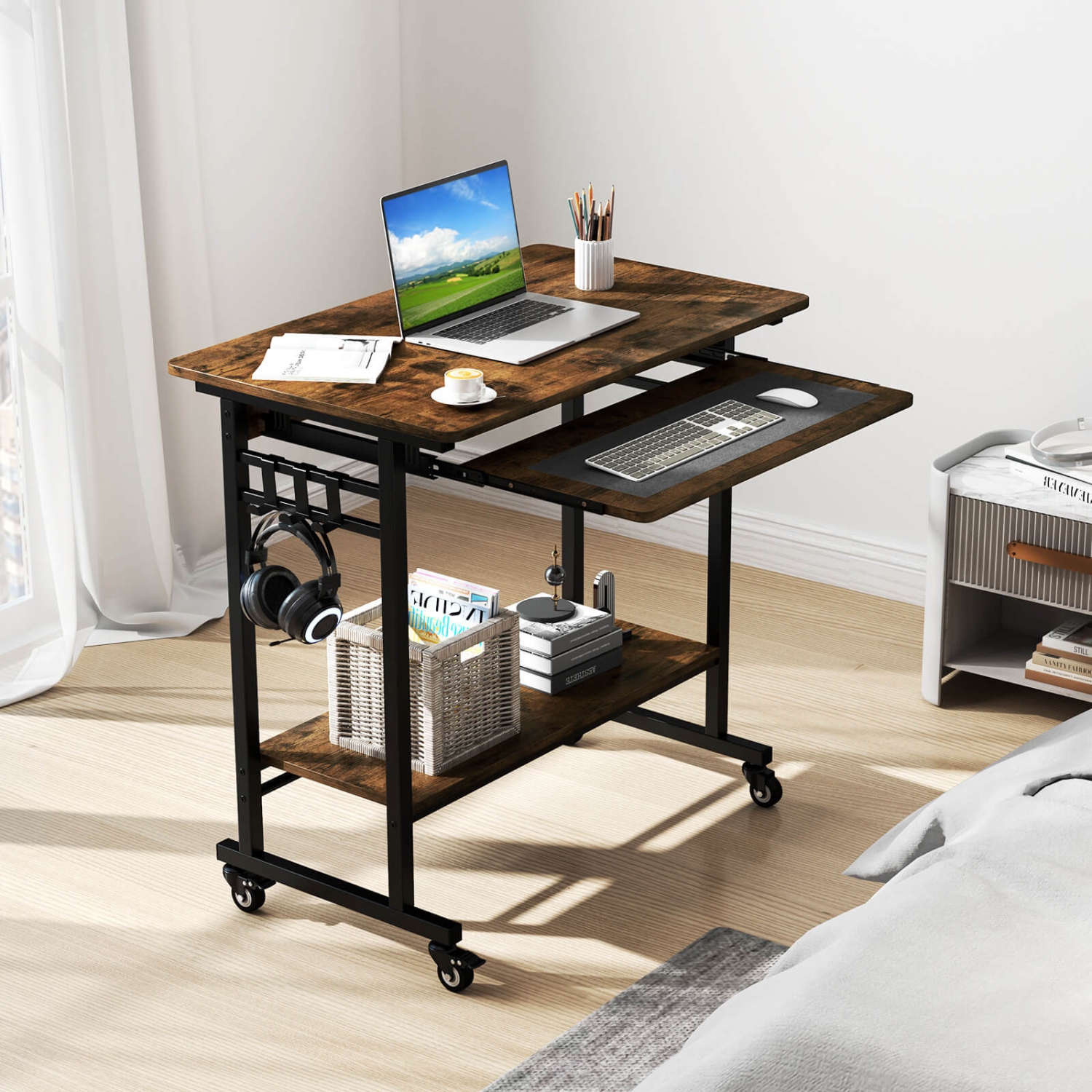 Costway Costway Computer Desk Rolling Laptop Cart Writing Workstation with Keyboard Tray