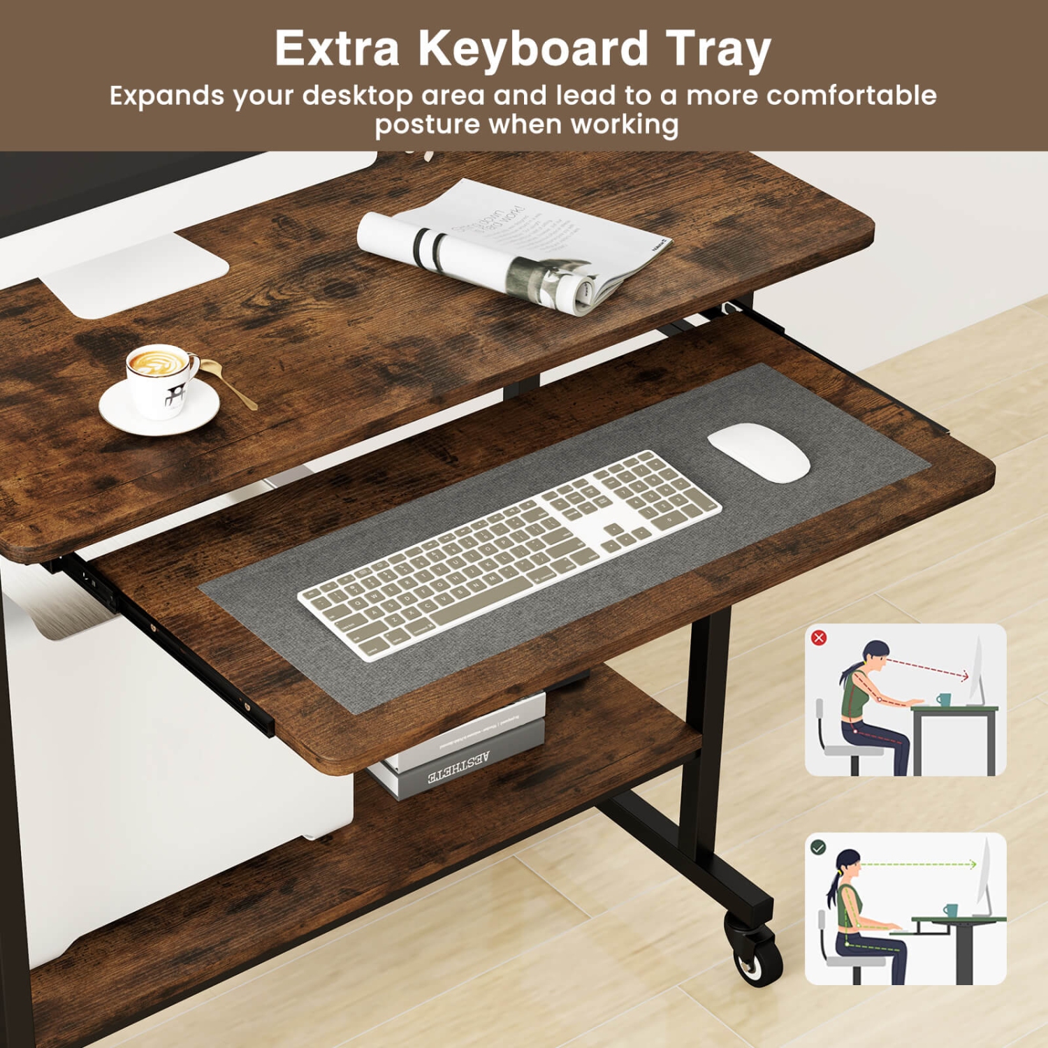 Costway Costway Computer Desk Rolling Laptop Cart Writing Workstation with Keyboard Tray