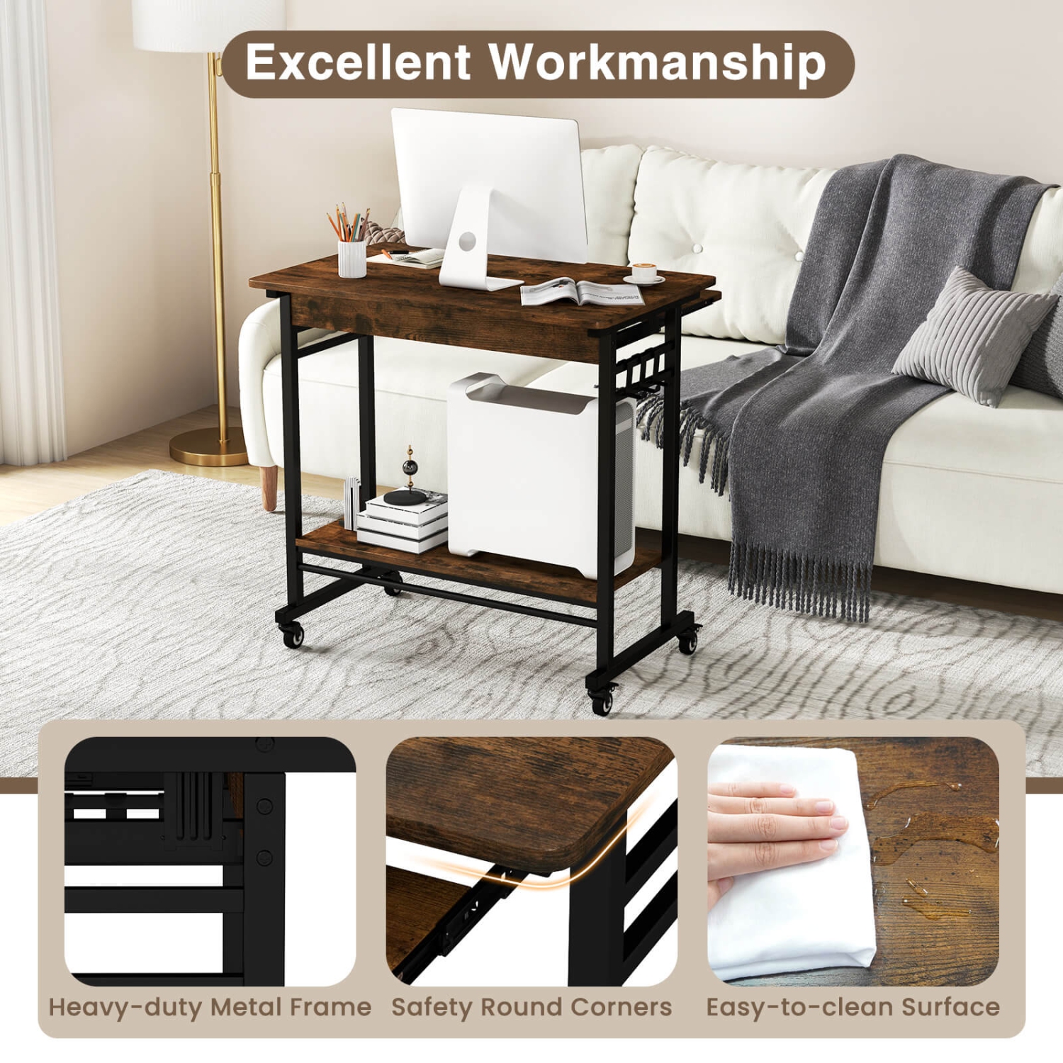 Costway Costway Computer Desk Rolling Laptop Cart Writing Workstation with Keyboard Tray