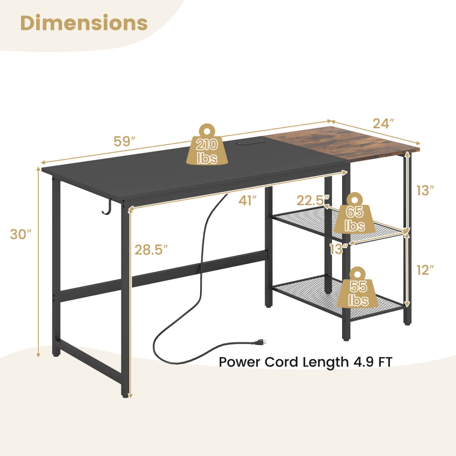 Costway 59" Home Office Computer Desk Study Laptop Table Detachable Shelf