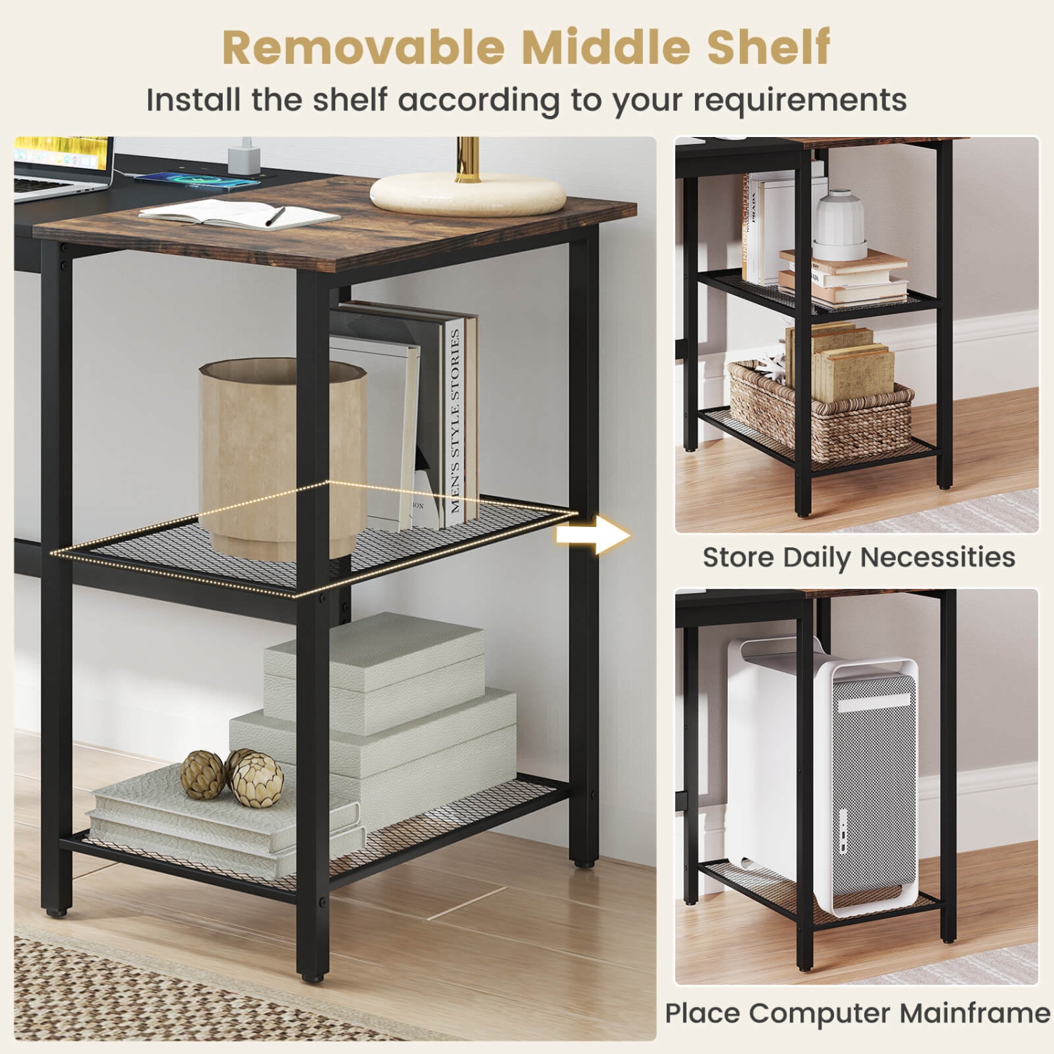 Costway 59" Home Office Computer Desk Study Laptop Table Detachable Shelf