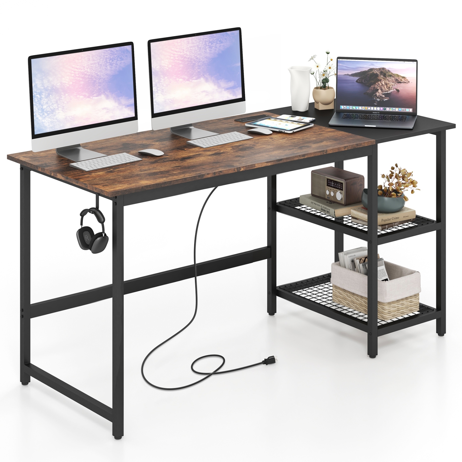 Costway 59" Home Office Computer Desk Study Laptop Table Detachable Shelf