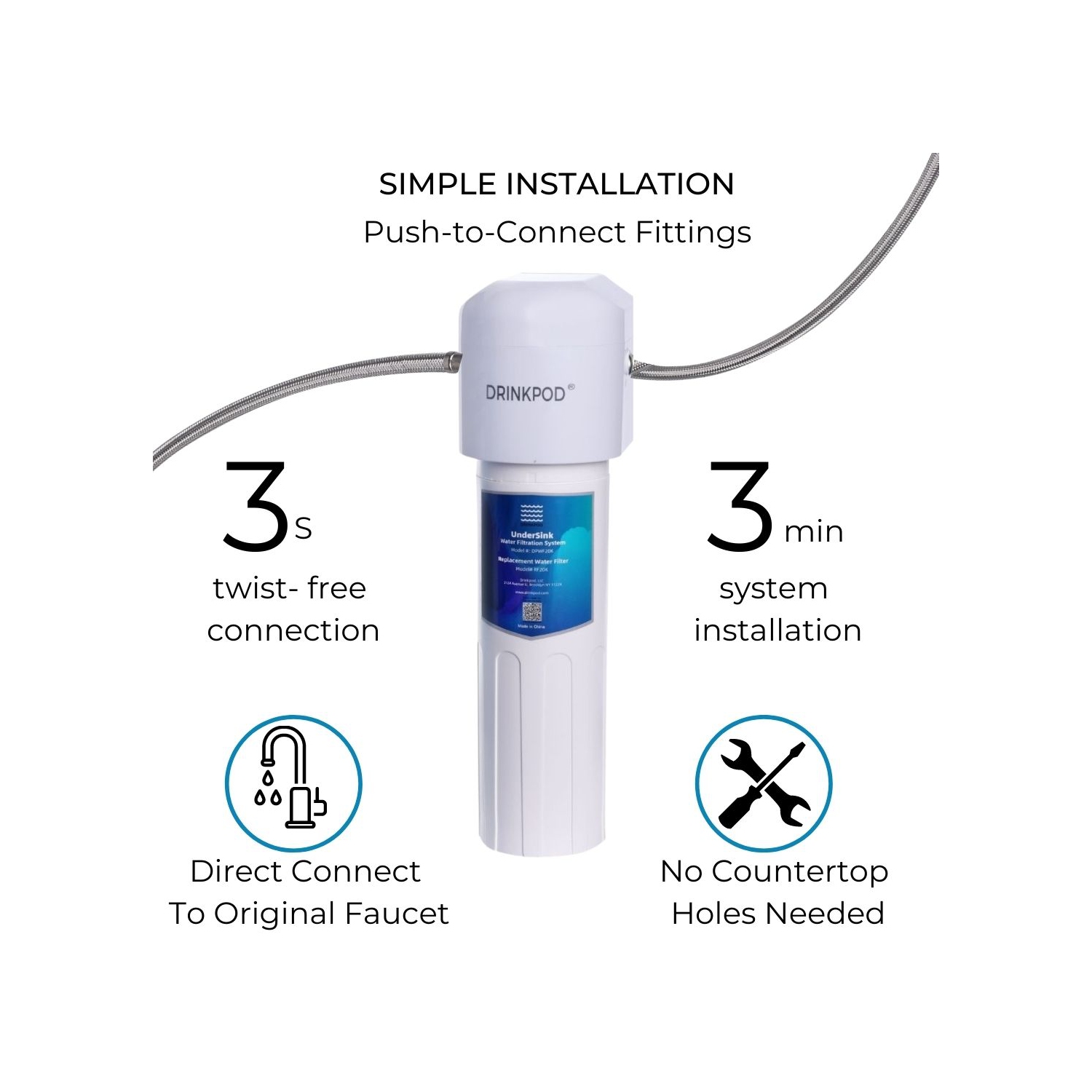 Drinkpod, capacité de 20,000 gallons, système de filtration d’eau sous l’évier