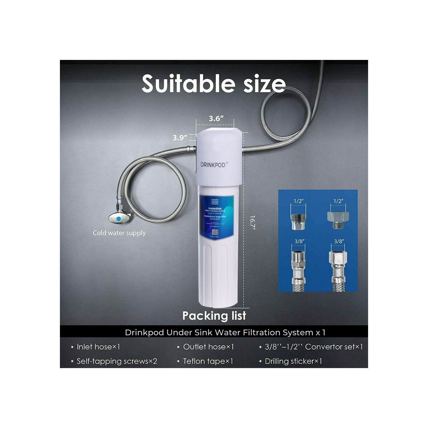 Drinkpod, capacité de 20,000 gallons, système de filtration d’eau sous l’évier