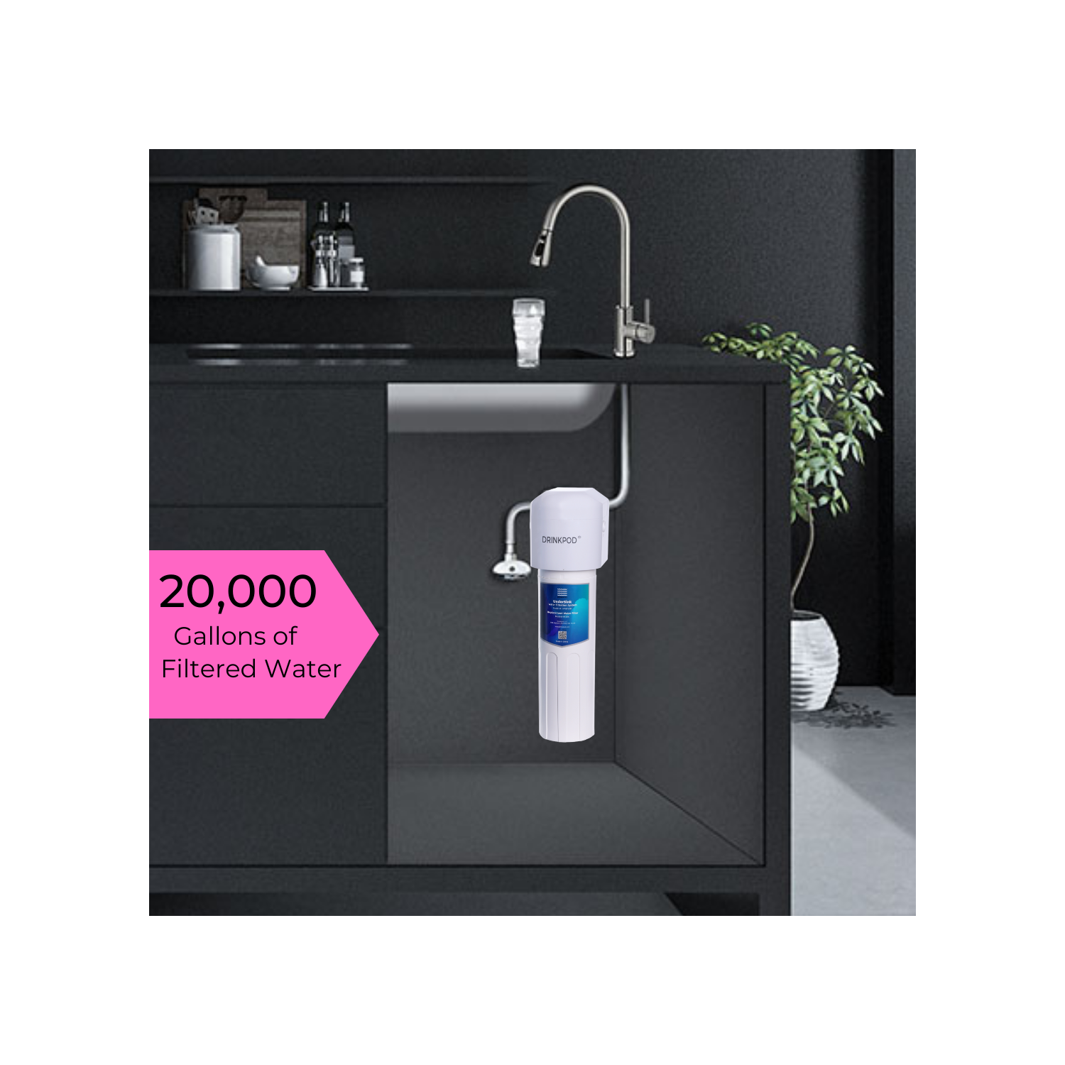 Drinkpod, capacité de 20,000 gallons, système de filtration d’eau sous l’évier