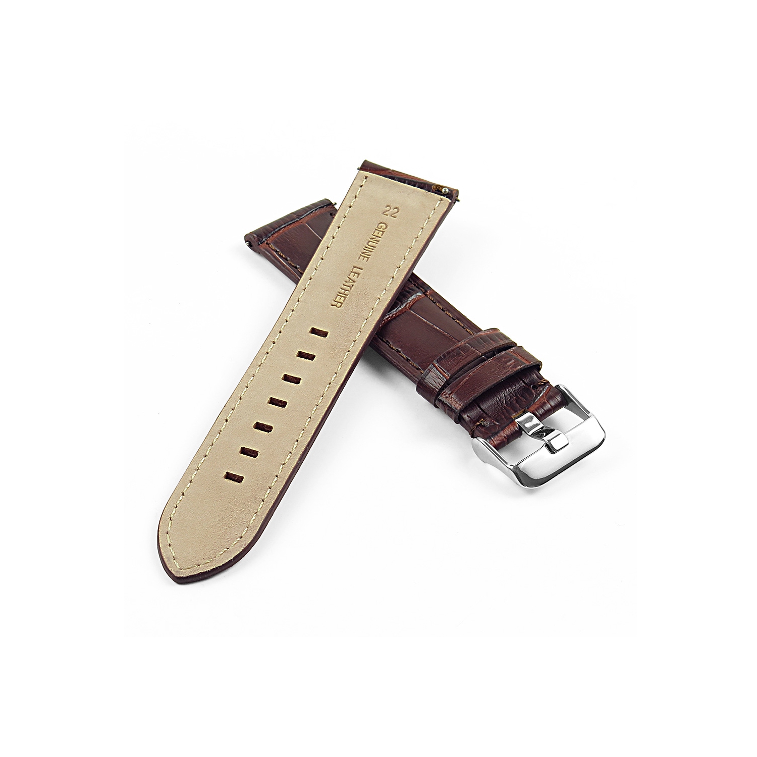 DASSARI 22mm Premium Croc Embossed Italian Leather Backed Smart Watch Strap Band - Brown