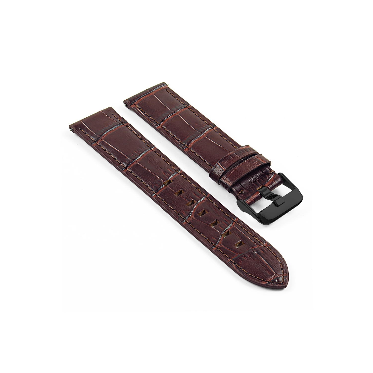 DASSARI 20mm Premium Croc Embossed Italian Leather Backed Smart Watch Strap Band - Brown