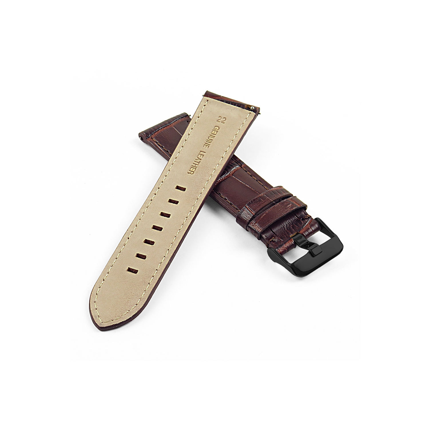 DASSARI 20mm Premium Croc Embossed Italian Leather Backed Smart Watch Strap Band - Brown