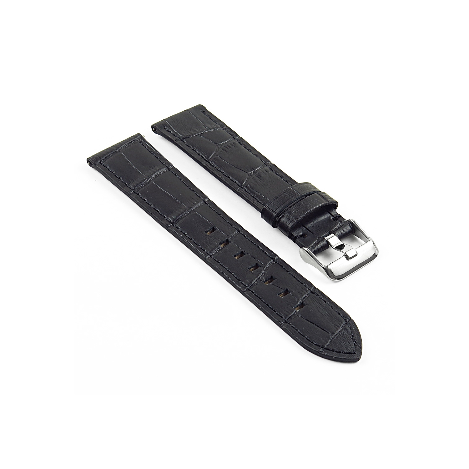 DASSARI 20mm Premium Croc Embossed Italian Leather Backed Smart Watch Strap Band - Black