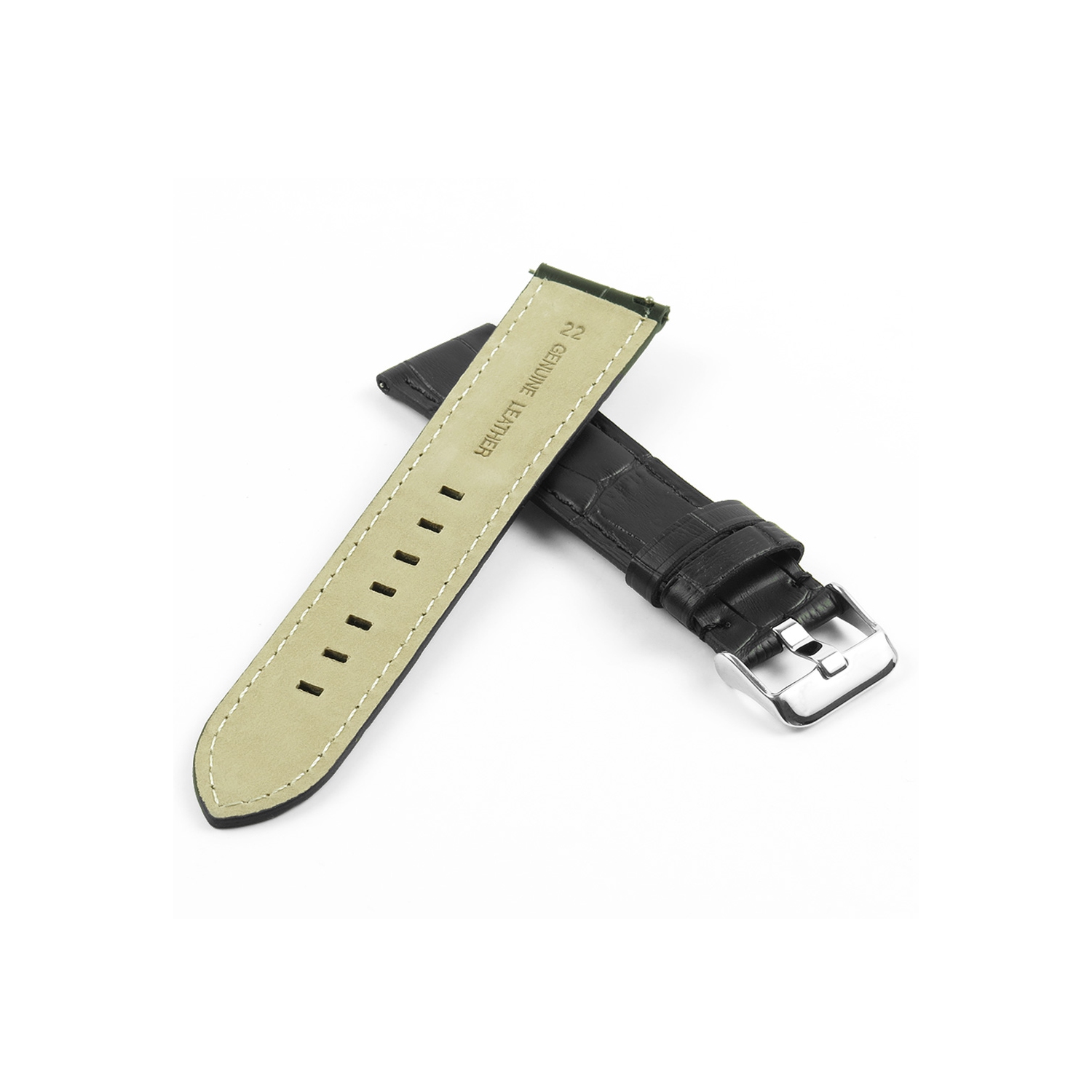 DASSARI 20mm Premium Croc Embossed Italian Leather Backed Smart Watch Strap Band - Black