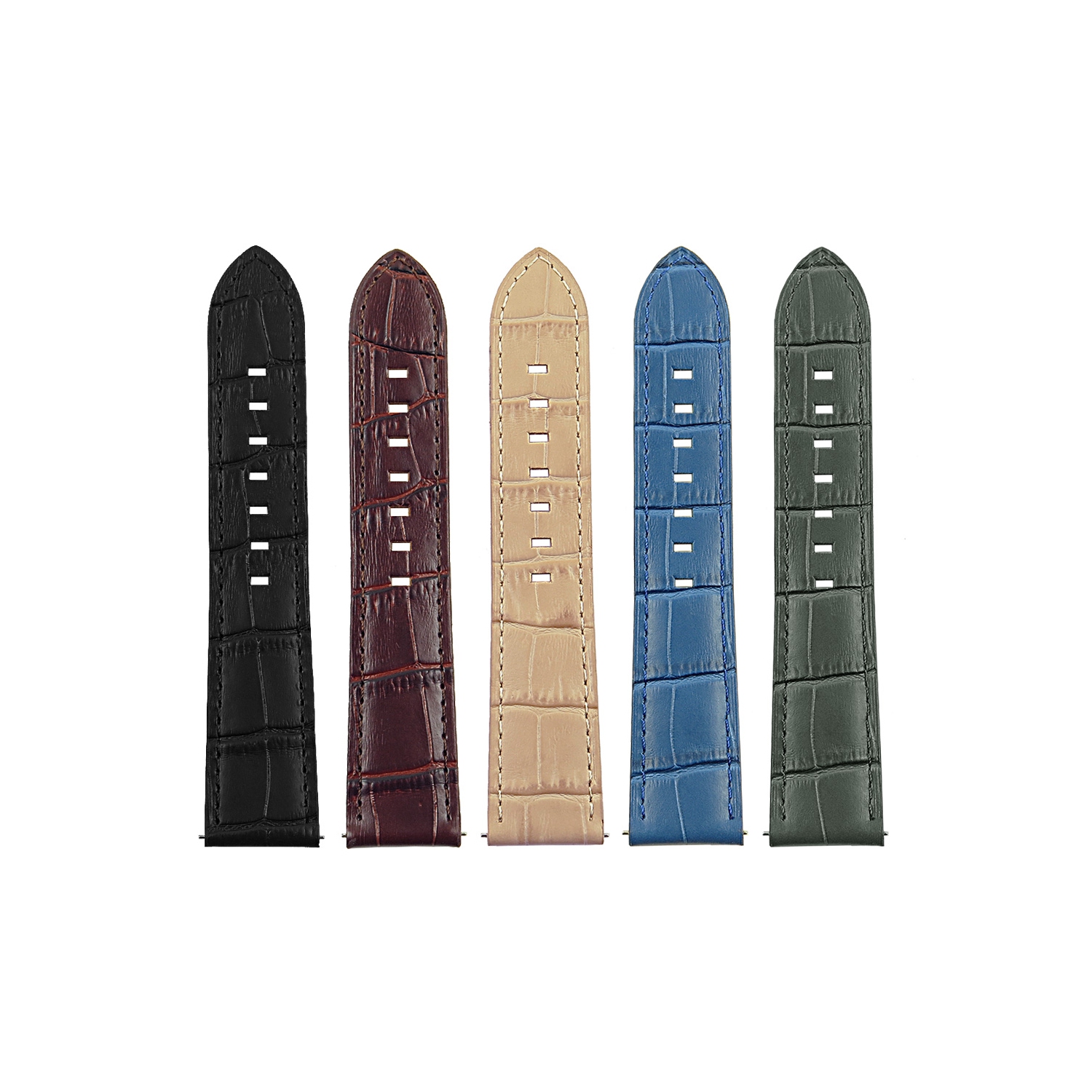 DASSARI 20mm Premium Croc Embossed Italian Leather Backed Smart Watch Strap Band - Black