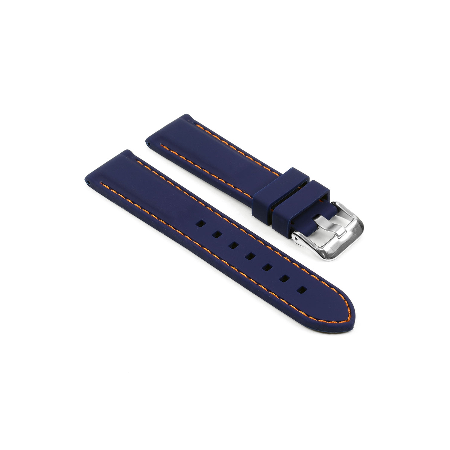 StrapsCo Comfortable Rubber Divers Watch Strap w/ Stitching for Fitbit Charge 5 - Blue & Orange