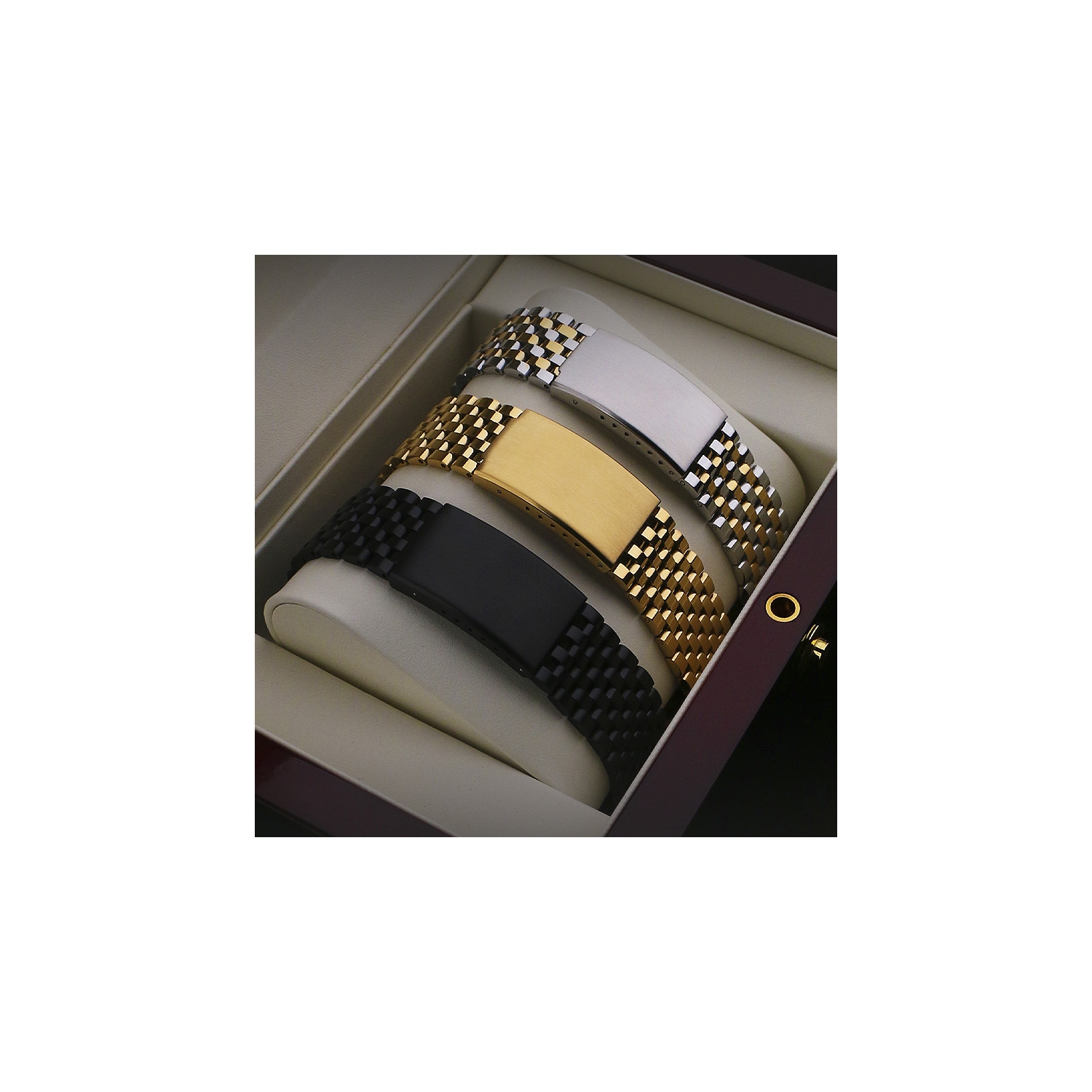 StrapsCo Vintage Stainless Steel Beads of Rice Bracelet for Fitbit Charge 5 - Black