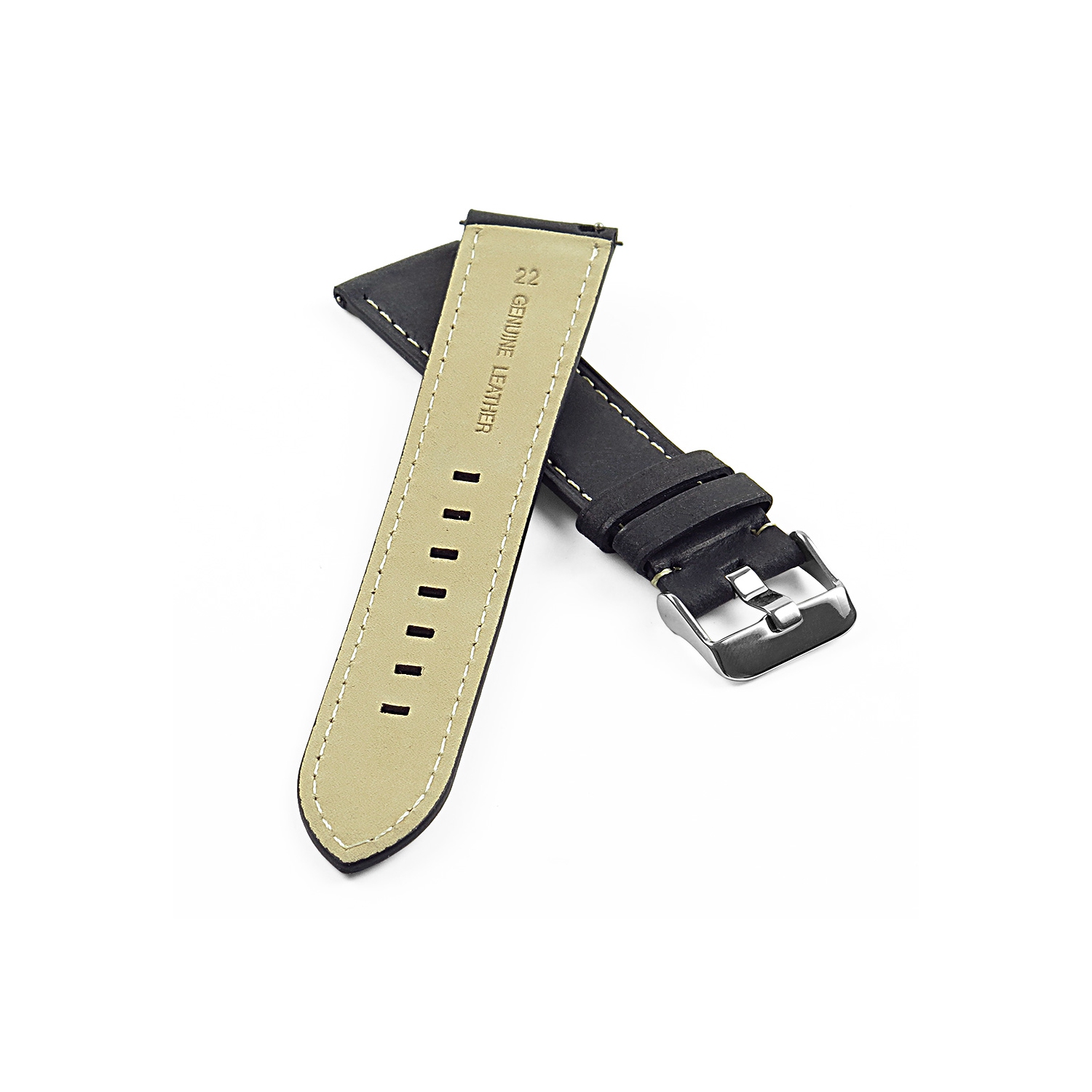 DASSARI sangle en cuir italien vintage pour montres intelligentes de 22 mm. - Noir