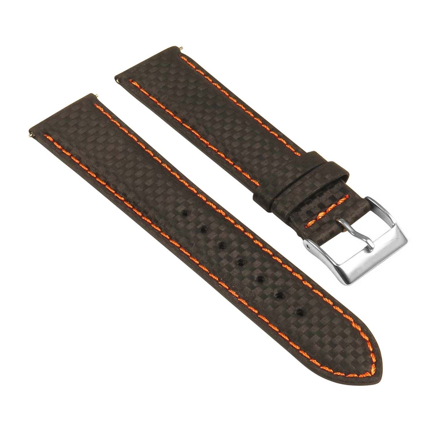 StrapsCo Carbon Fiber Embossed Padded Leather Watch Band for Fitbit Charge 5 - Black & Orange