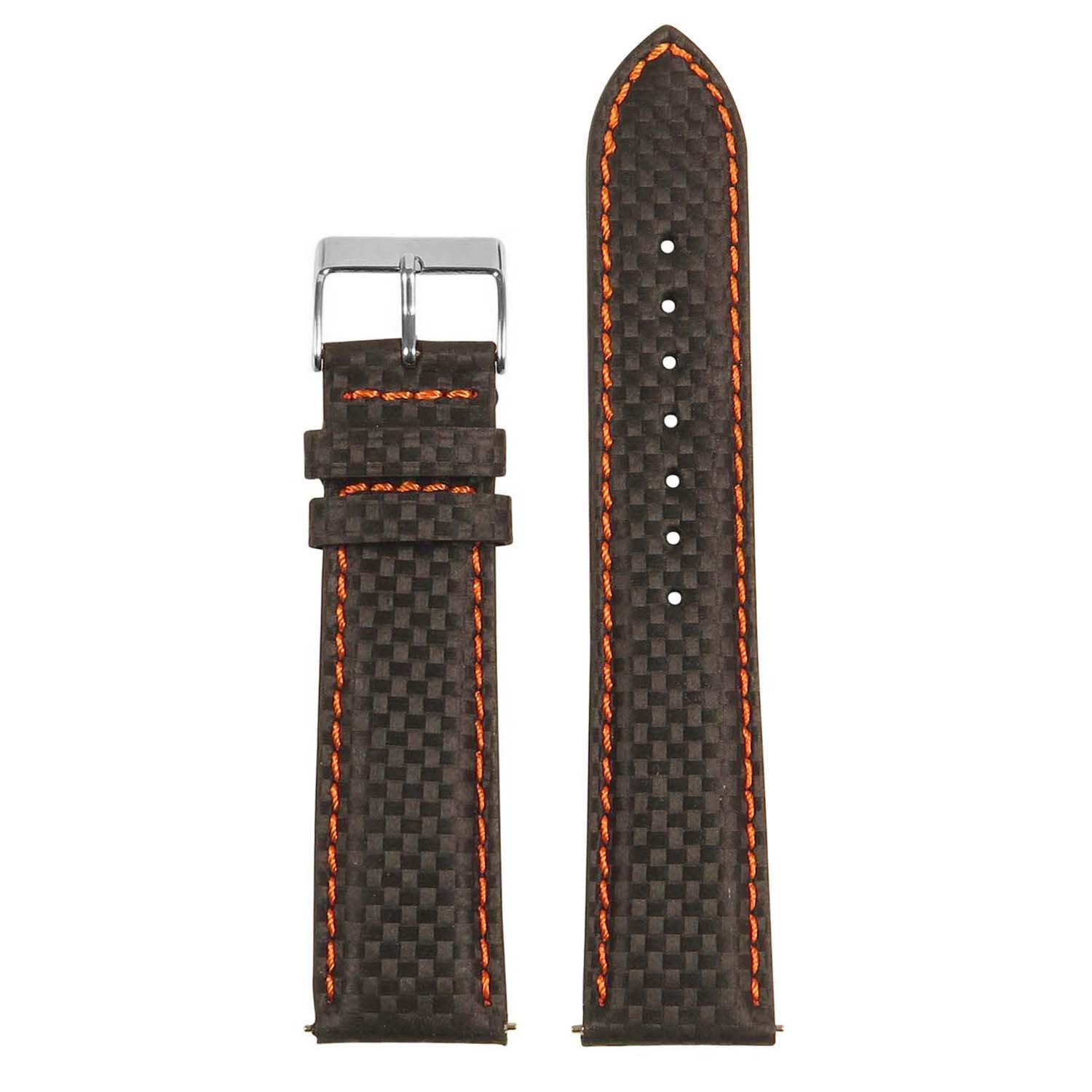 StrapsCo Carbon Fiber Embossed Padded Leather Watch Band for Fitbit Charge 5 - Black & Orange
