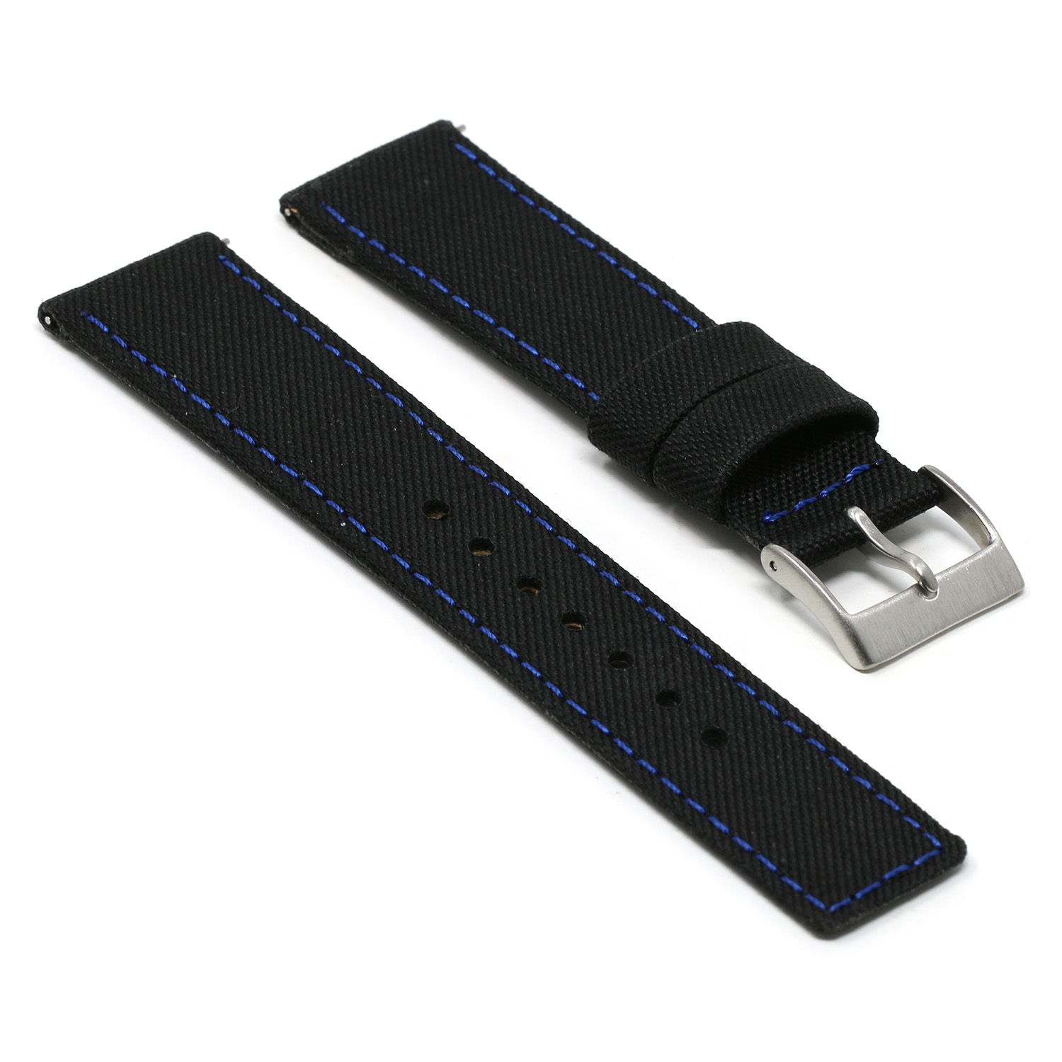 DASSARI Leather Backed Sporty Nylon Watch Band Strap for Fitbit Charge 5 - Black & Blue