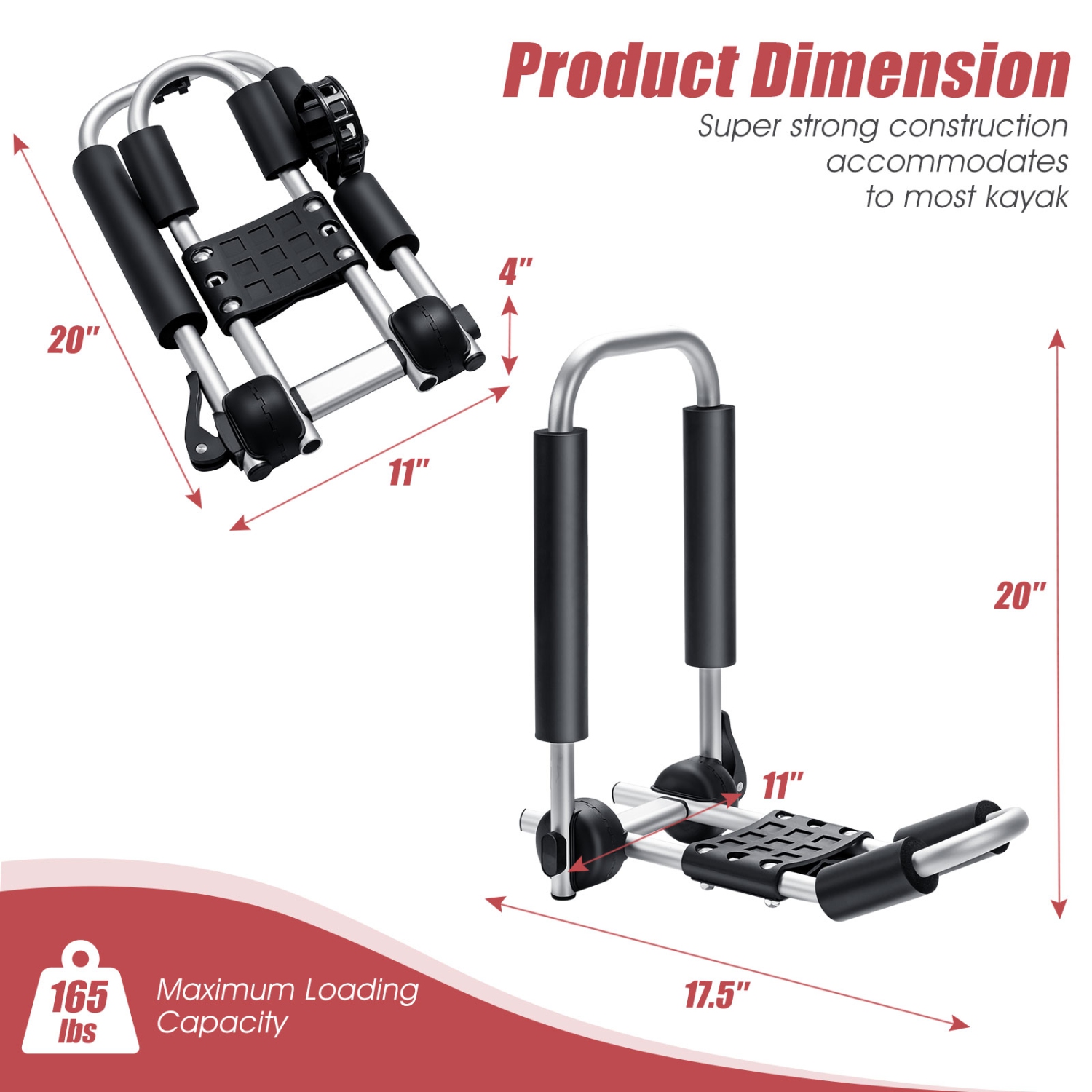 Support de toit pour kayak en J à angle réglable de PatioJoy pour VUS et VR pour kayak en canot