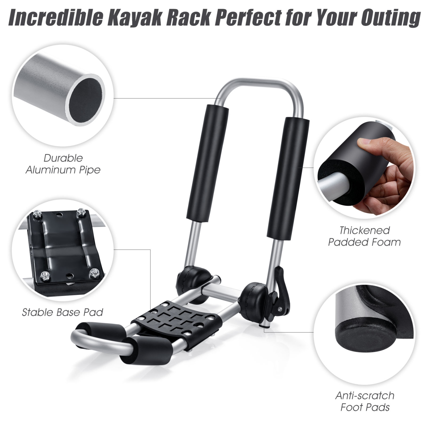 Support de toit pour kayak en J à angle réglable de PatioJoy pour VUS et VR pour kayak en canot