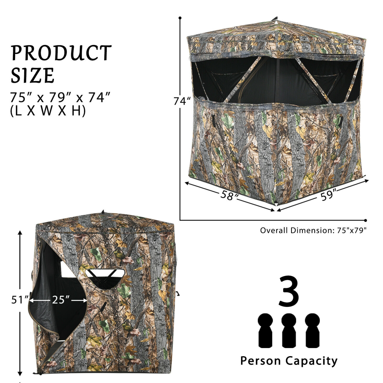 Tente de chasse portative 3 personnes de PatioJoy pour la chasse au vrai bois de camouflage