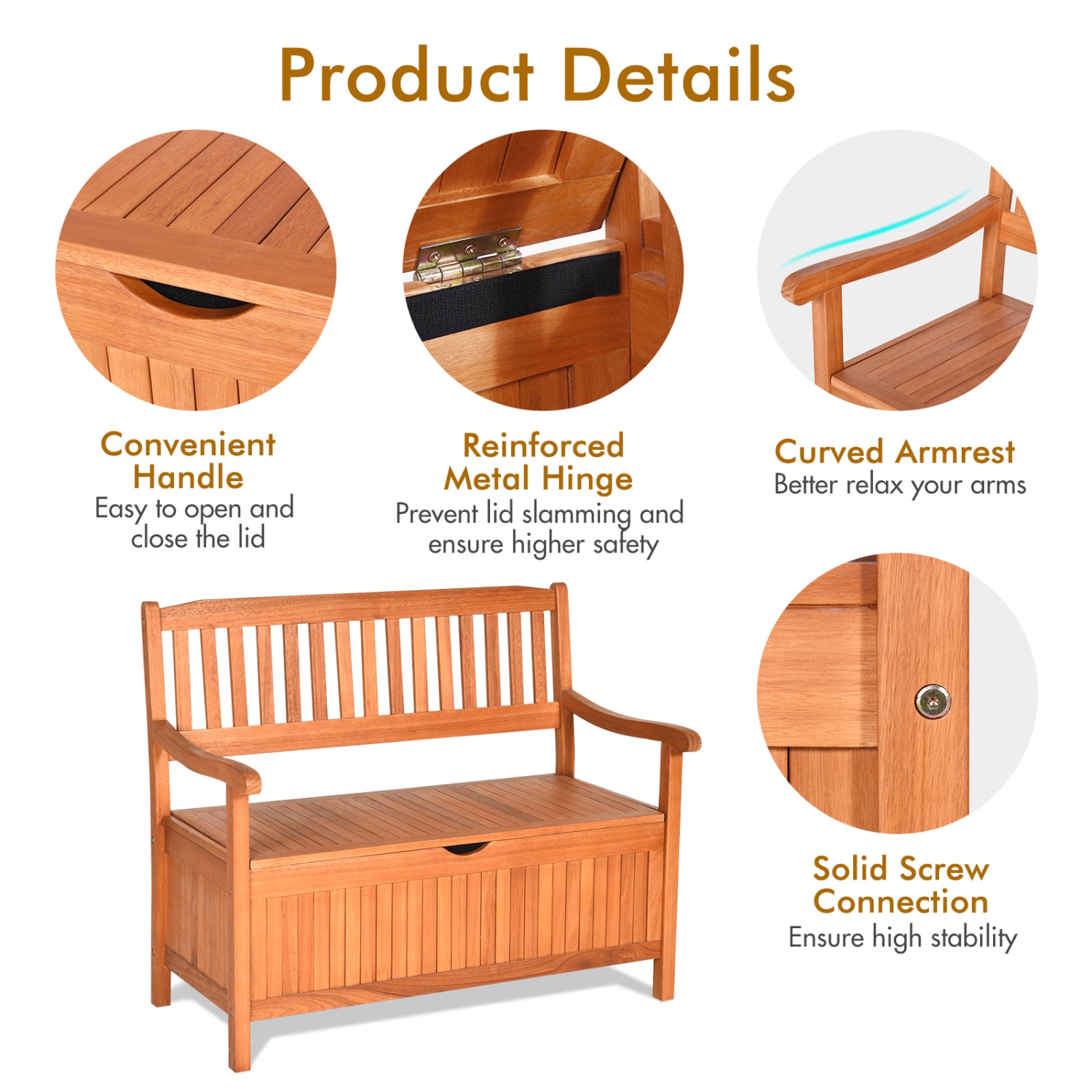 Topbuy 33 Gal Outdoor Storage Bench Deck Box Patio Storage Loveseat w/Removable Liner