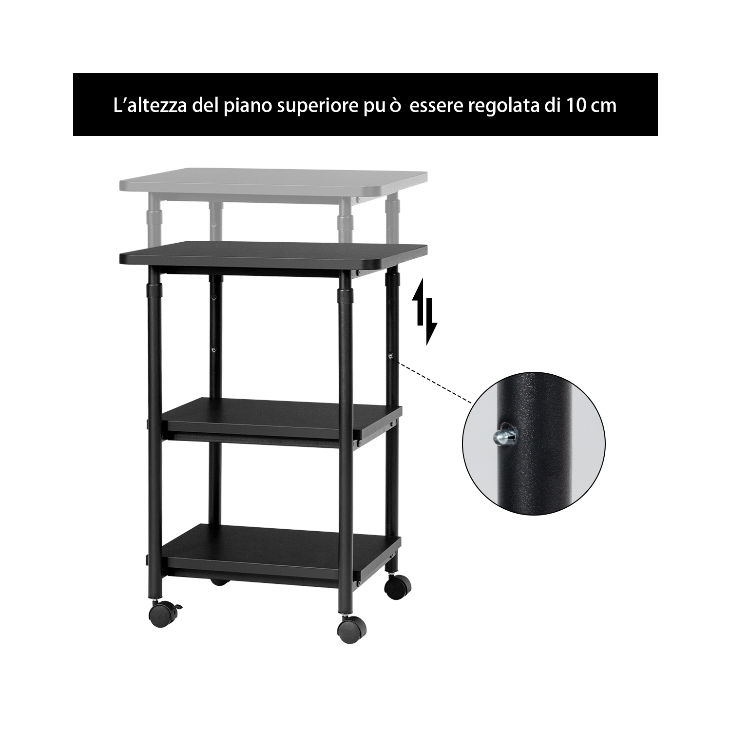 TopBuy – Chariot pour imprimante à 3 niveaux ajustable à roulettes avec 3 tablettes de rangement pour imprimante pour le bureau à la maison